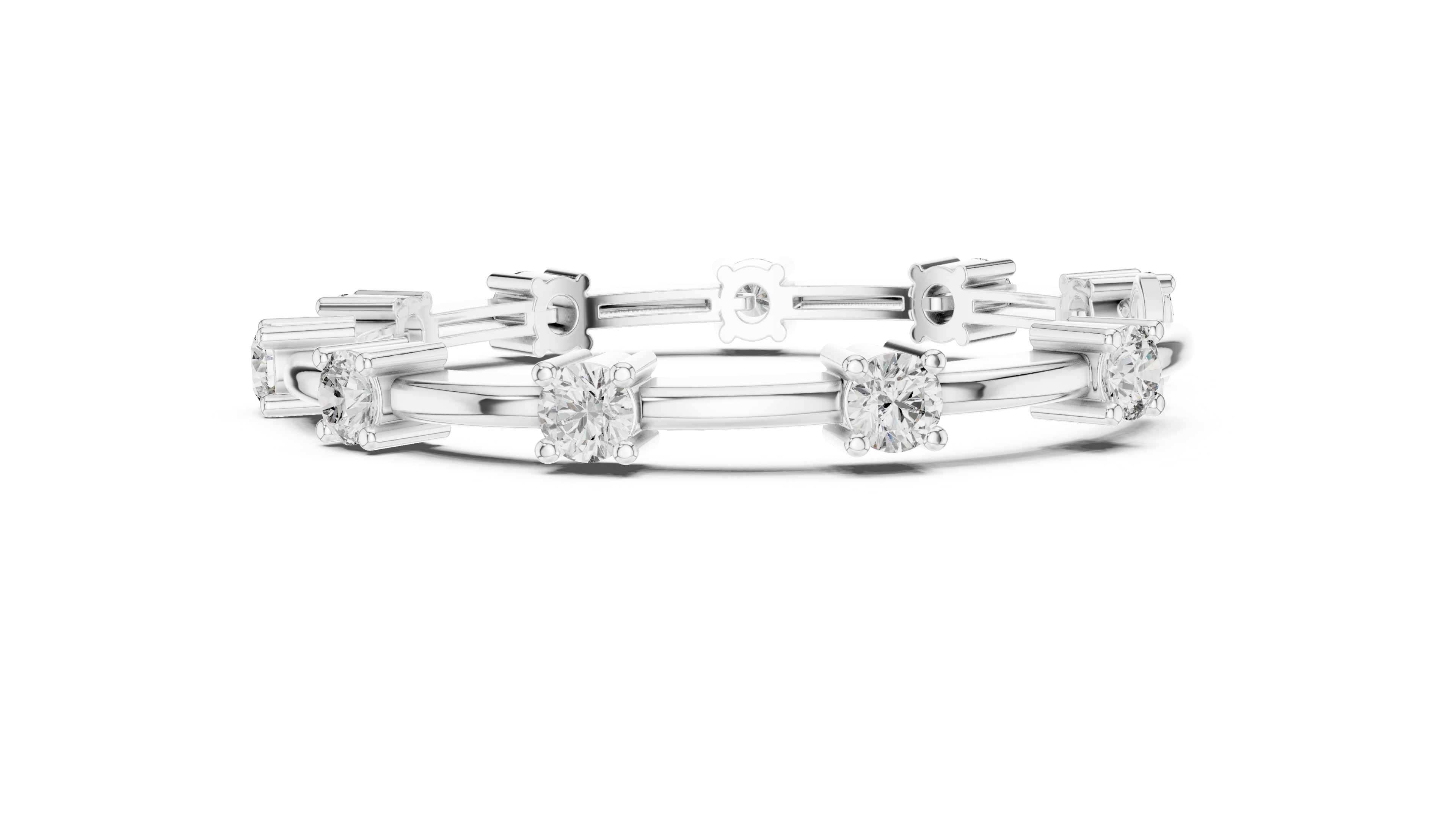 Round Brilliant Diamond Station Link Chain Bracelet in Classic Collet Setting