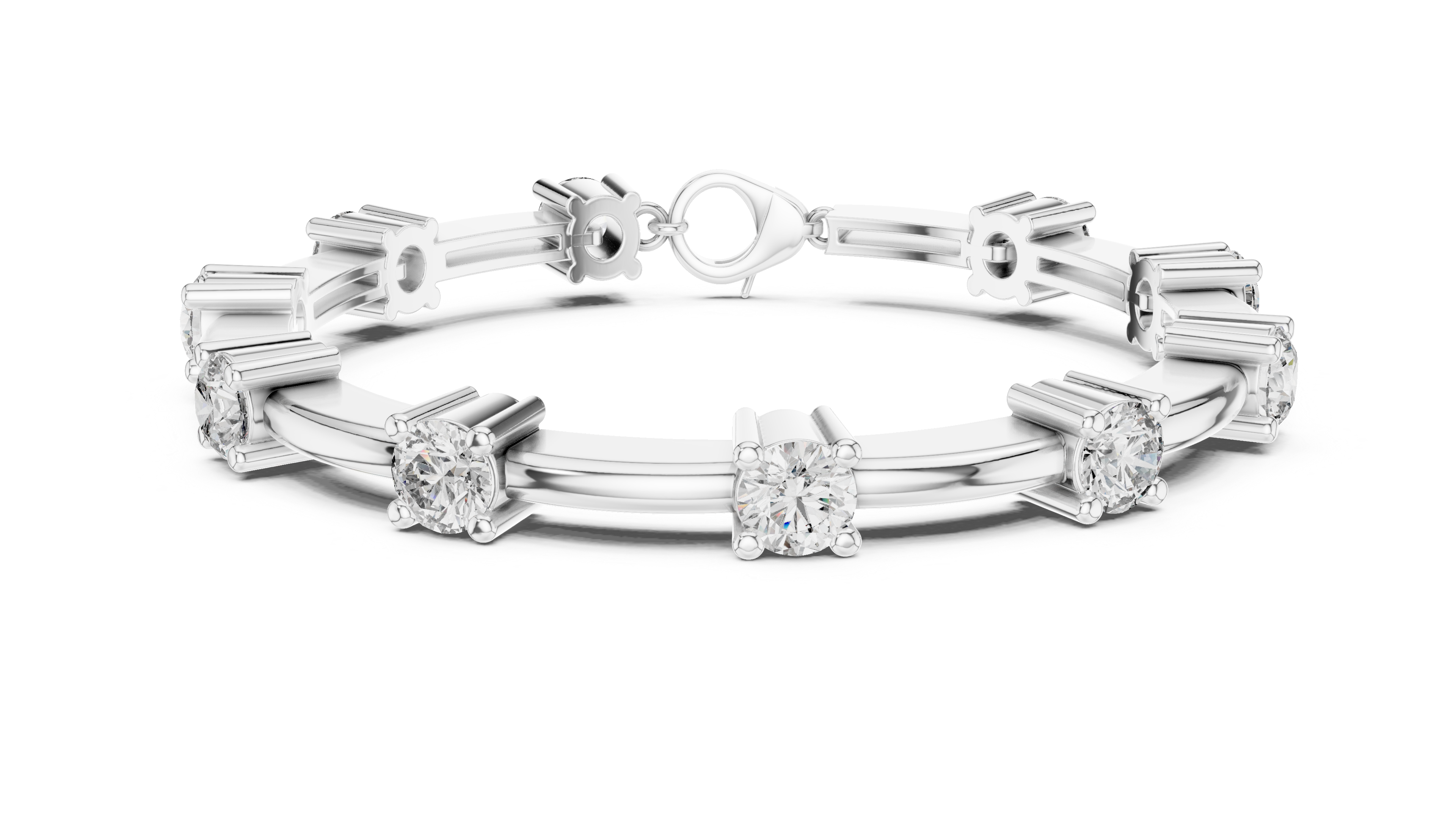 Round Brilliant Diamond Station Link Chain Bracelet in Classic Collet Setting