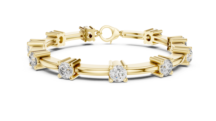 Round Brilliant Diamond Station Link Chain Bracelet in Classic Collet Setting