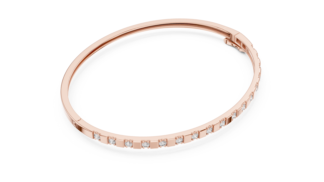 Minimal Round Brilliant Diamond Station Slim Bangle Bracelet