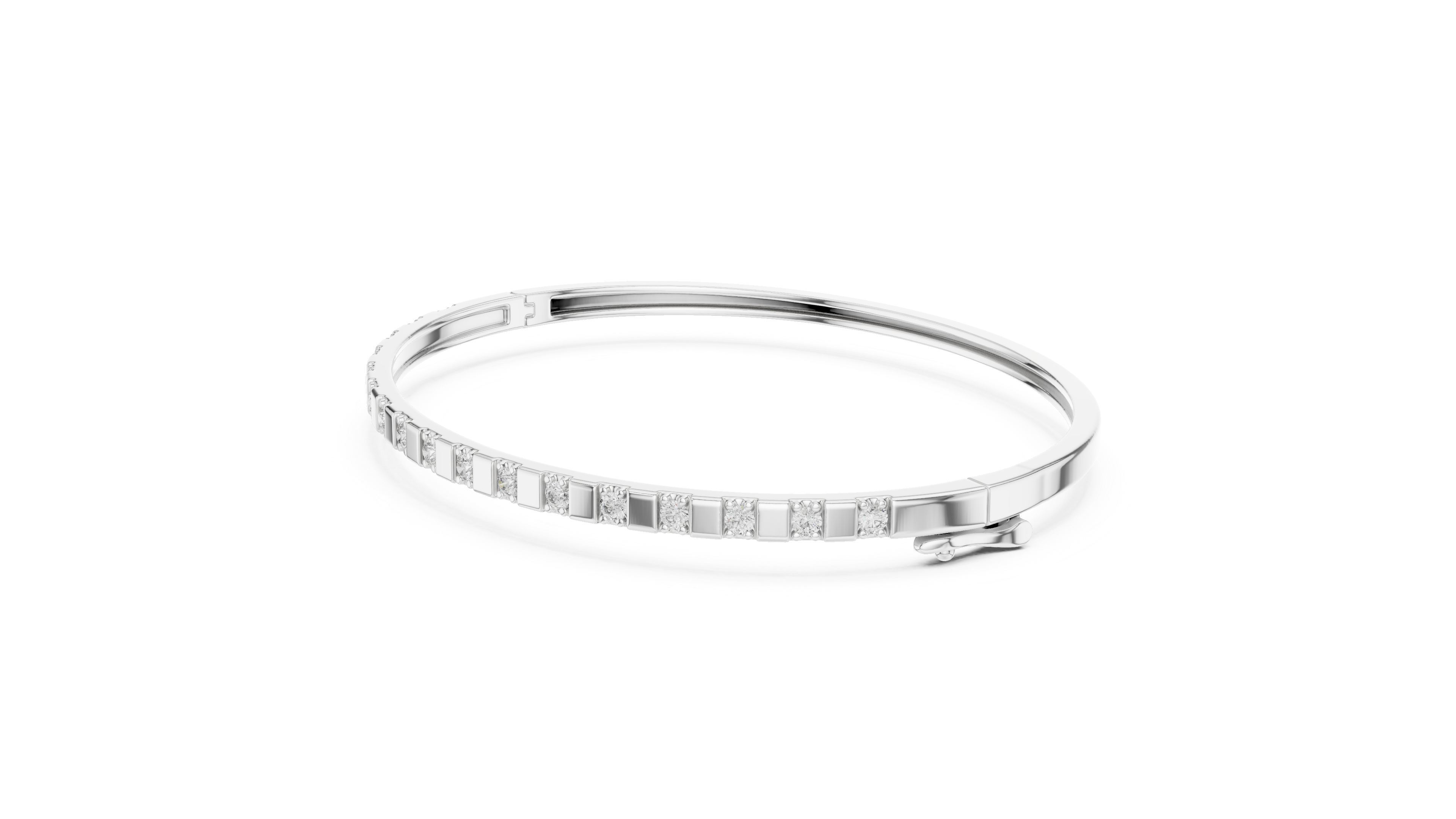 Minimal Round Brilliant Diamond Station Slim Bangle Bracelet