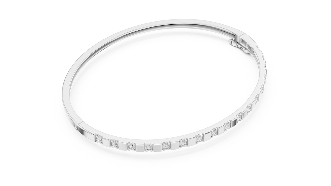 Minimal Round Brilliant Diamond Station Slim Bangle Bracelet