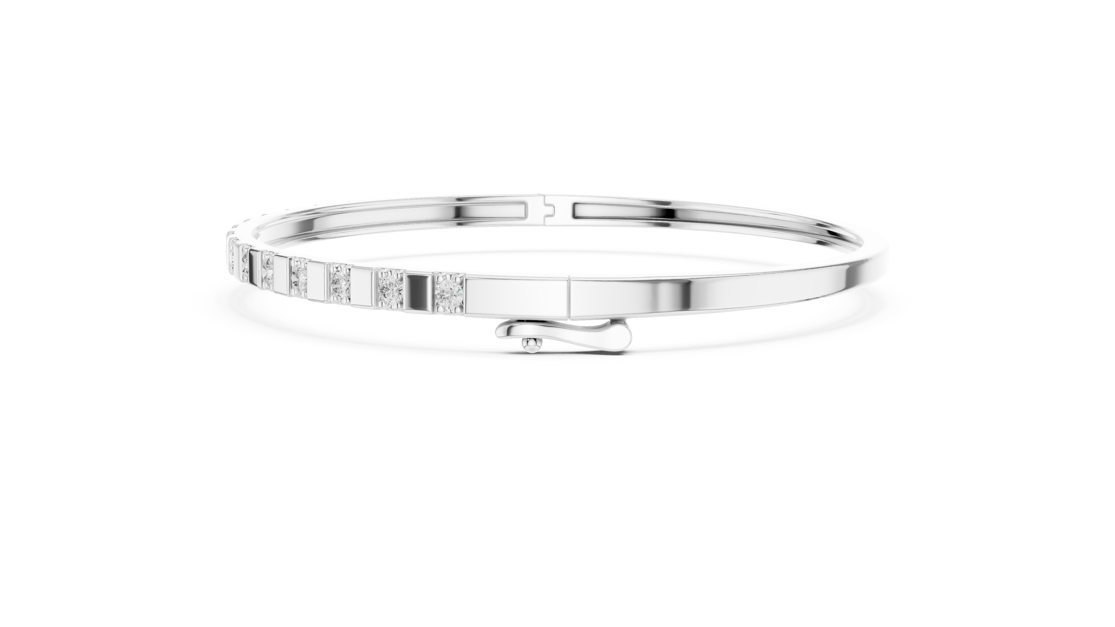 Minimal Round Brilliant Diamond Station Slim Bangle Bracelet