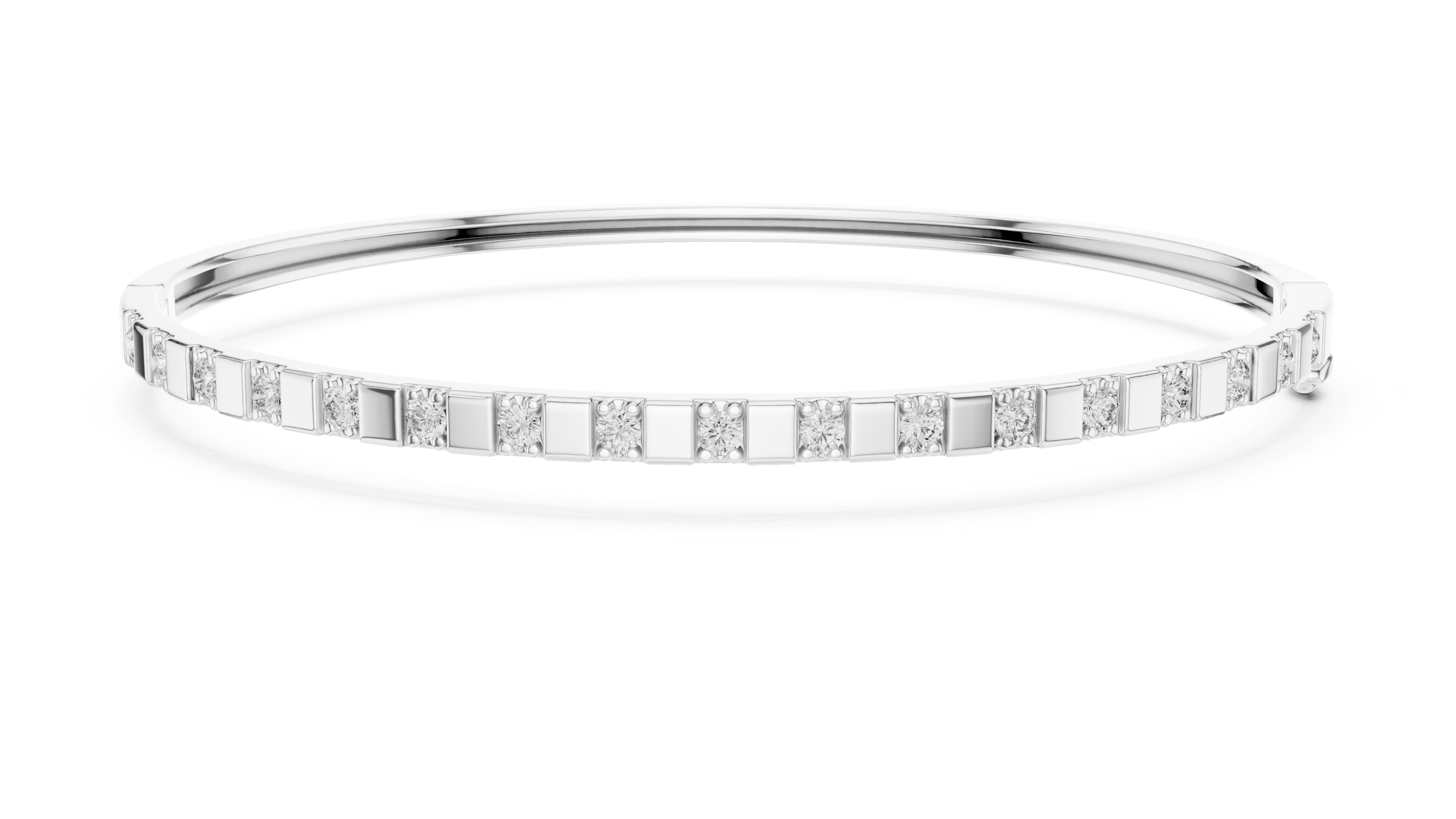 Minimal Round Brilliant Diamond Station Slim Bangle Bracelet