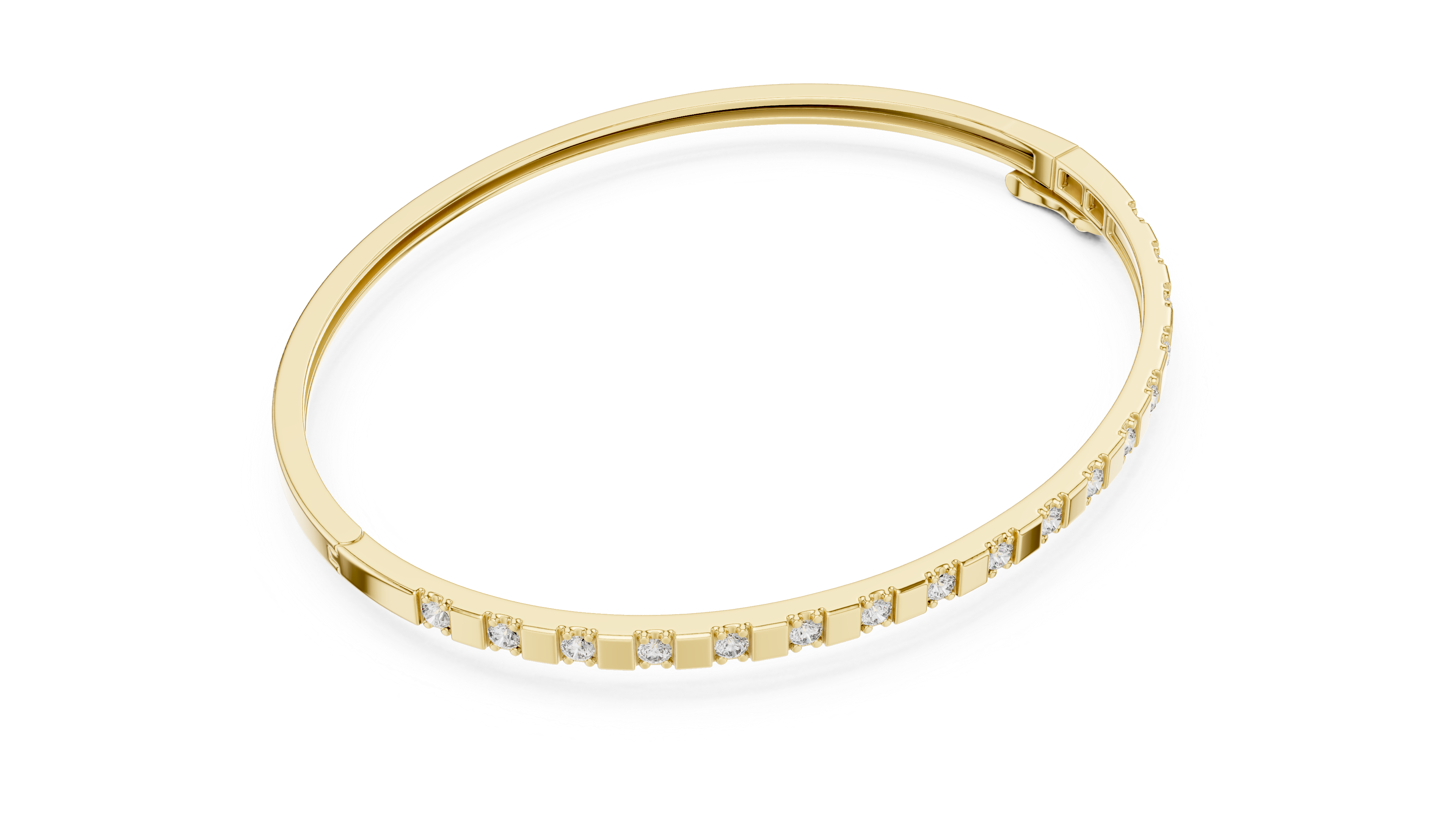 Minimal Round Brilliant Diamond Station Slim Bangle Bracelet