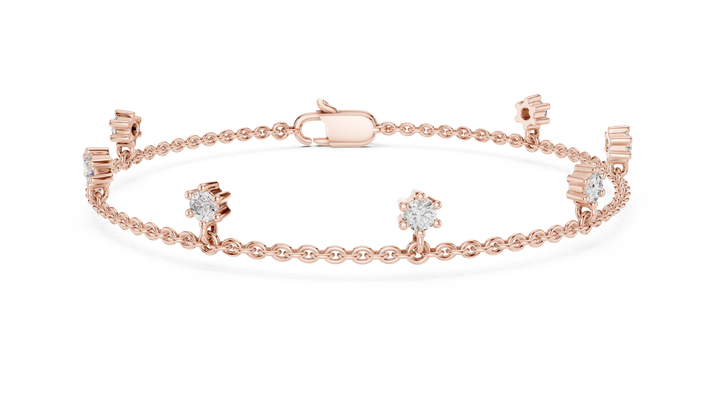 Round Brilliant Diamond Station Dangle Chain Bracelet with Collet Settings