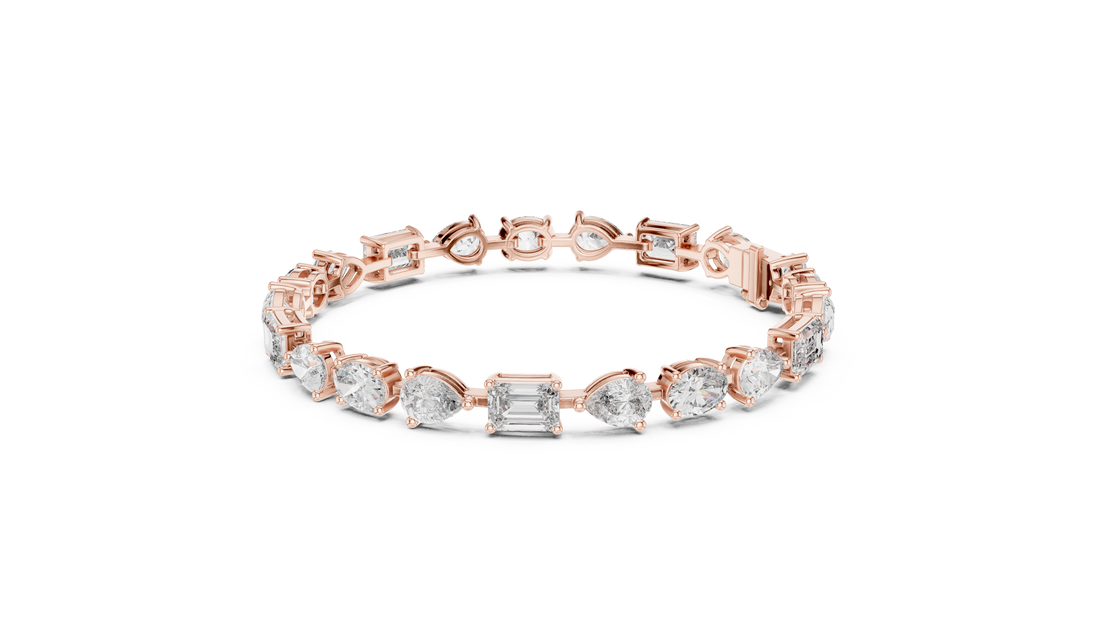 Mixed Cut Oval Pear and Emerald Diamond Link Tennis Bracelet