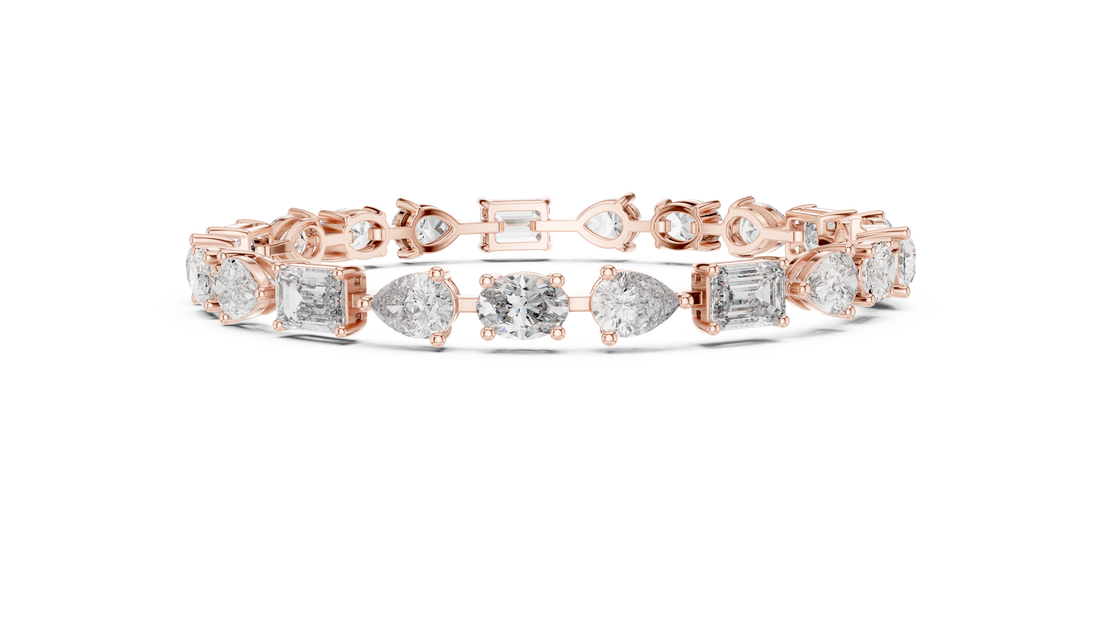 Mixed Cut Oval Pear and Emerald Diamond Link Tennis Bracelet