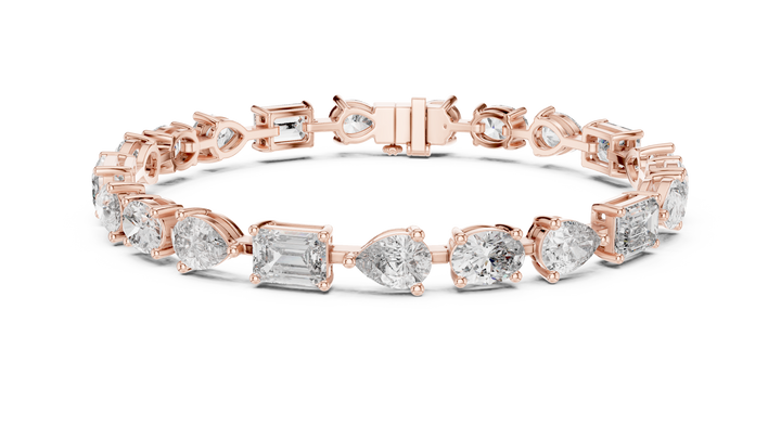 Mixed Cut Oval Pear and Emerald Diamond Link Tennis Bracelet