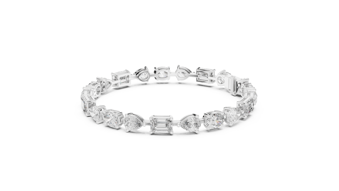 Mixed Cut Oval Pear and Emerald Diamond Link Tennis Bracelet