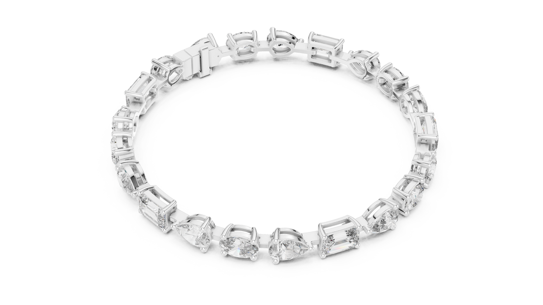 Mixed Cut Oval Pear and Emerald Diamond Link Tennis Bracelet