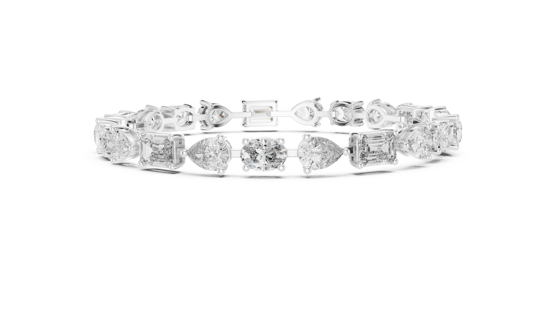 Mixed Cut Oval Pear and Emerald Diamond Link Tennis Bracelet