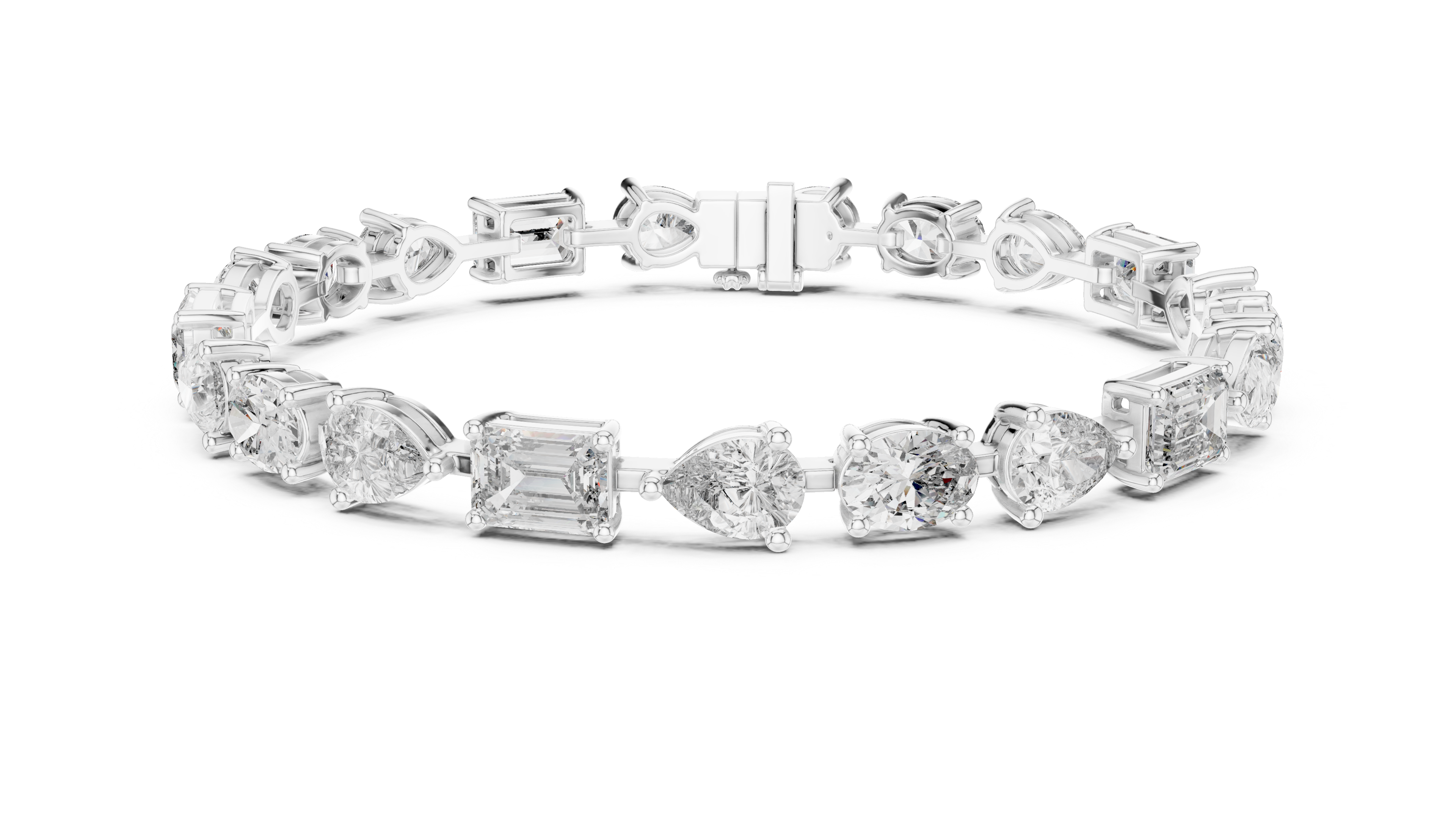 Mixed Cut Oval Pear and Emerald Diamond Link Tennis Bracelet