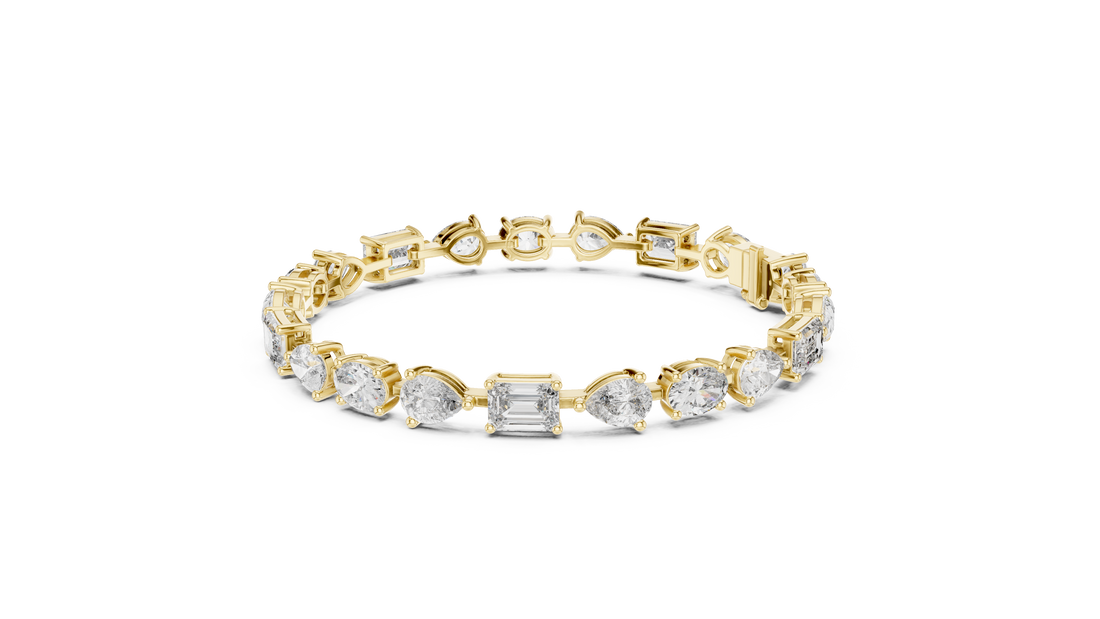 Mixed Cut Oval Pear and Emerald Diamond Link Tennis Bracelet