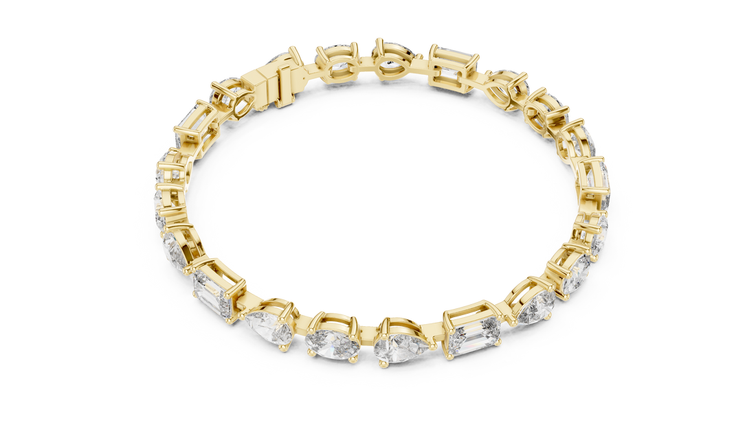 Mixed Cut Oval Pear and Emerald Diamond Link Tennis Bracelet