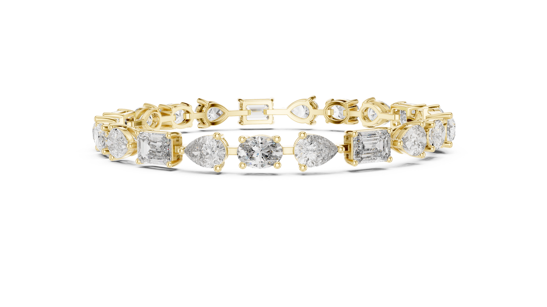 Mixed Cut Oval Pear and Emerald Diamond Link Tennis Bracelet