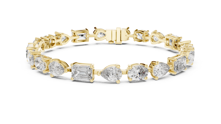 Mixed Cut Oval Pear and Emerald Diamond Link Tennis Bracelet