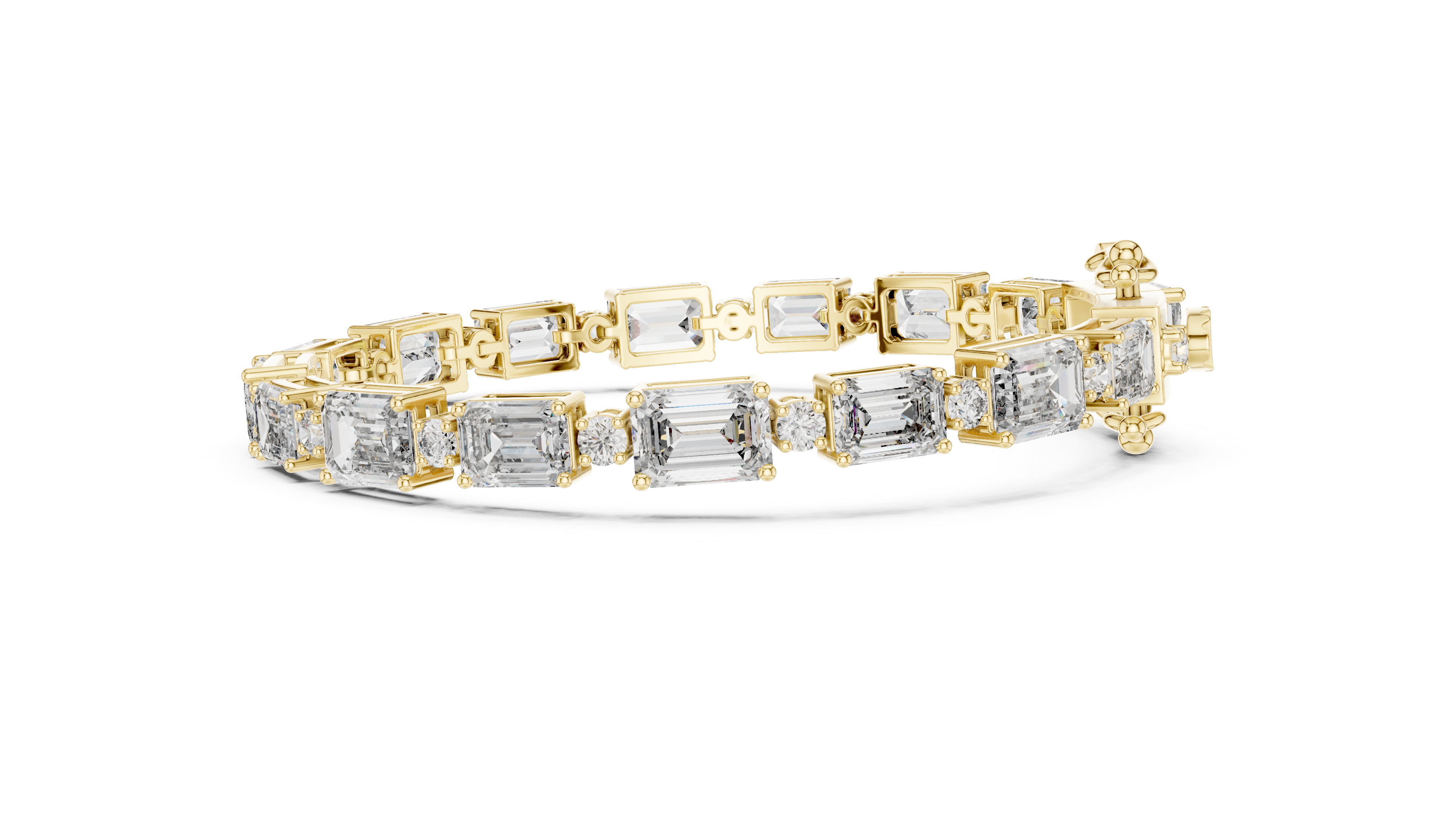 Emerald Cut Diamond Link Tennis Bracelet with Round Accent Stones