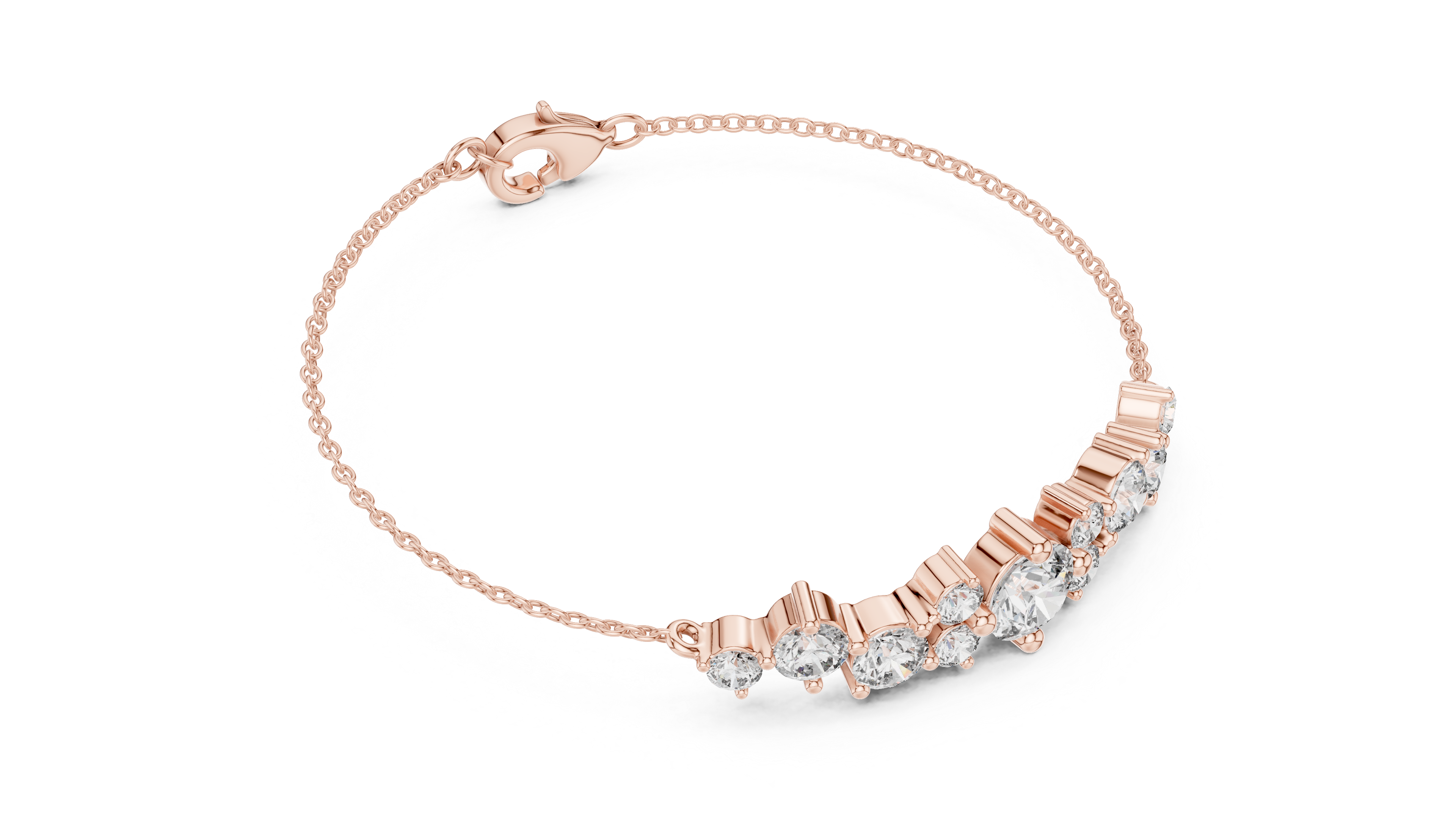 Round Brilliant Diamond Graduated Station Chain Bracelet