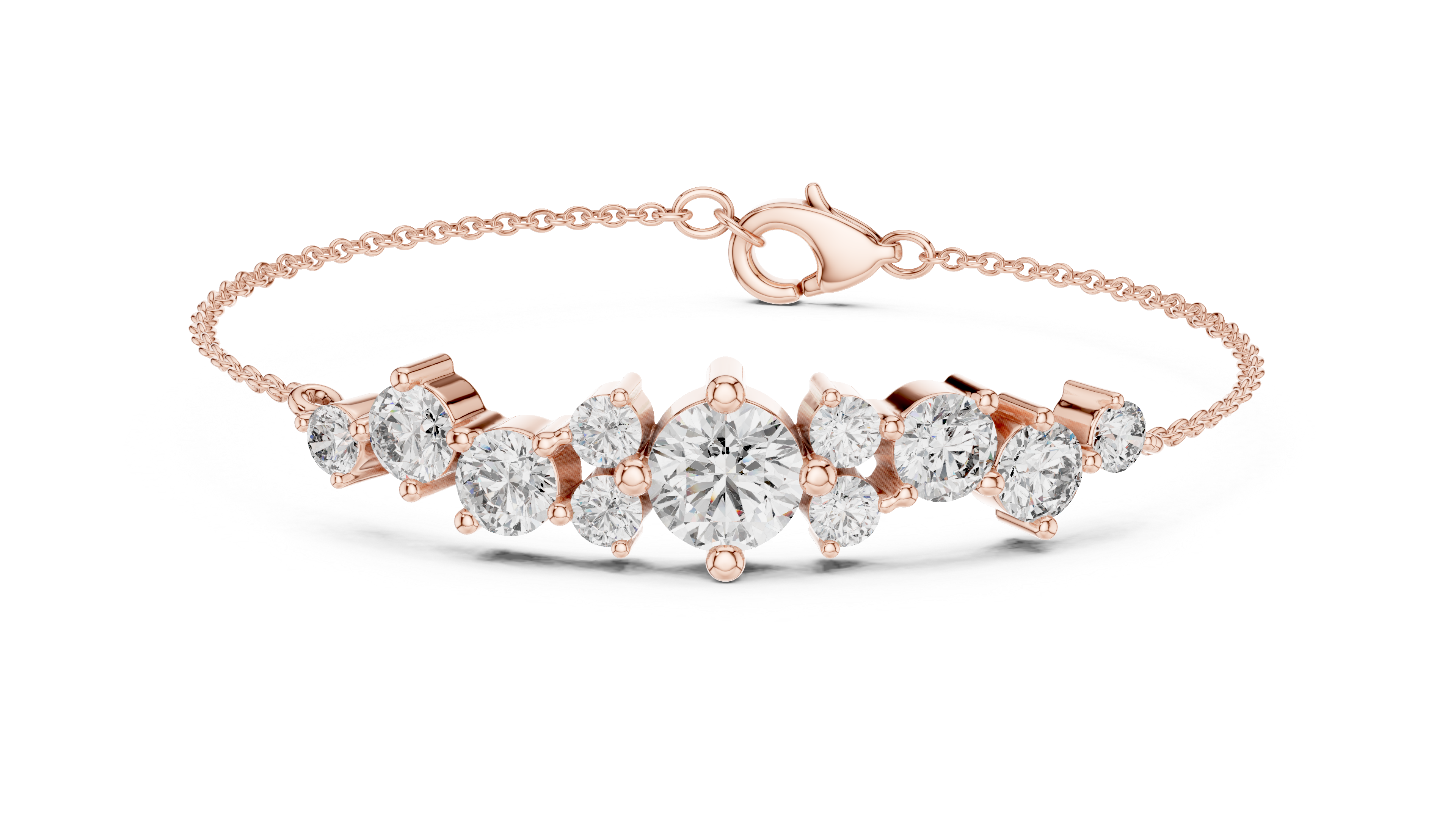 Round Brilliant Diamond Graduated Station Chain Bracelet
