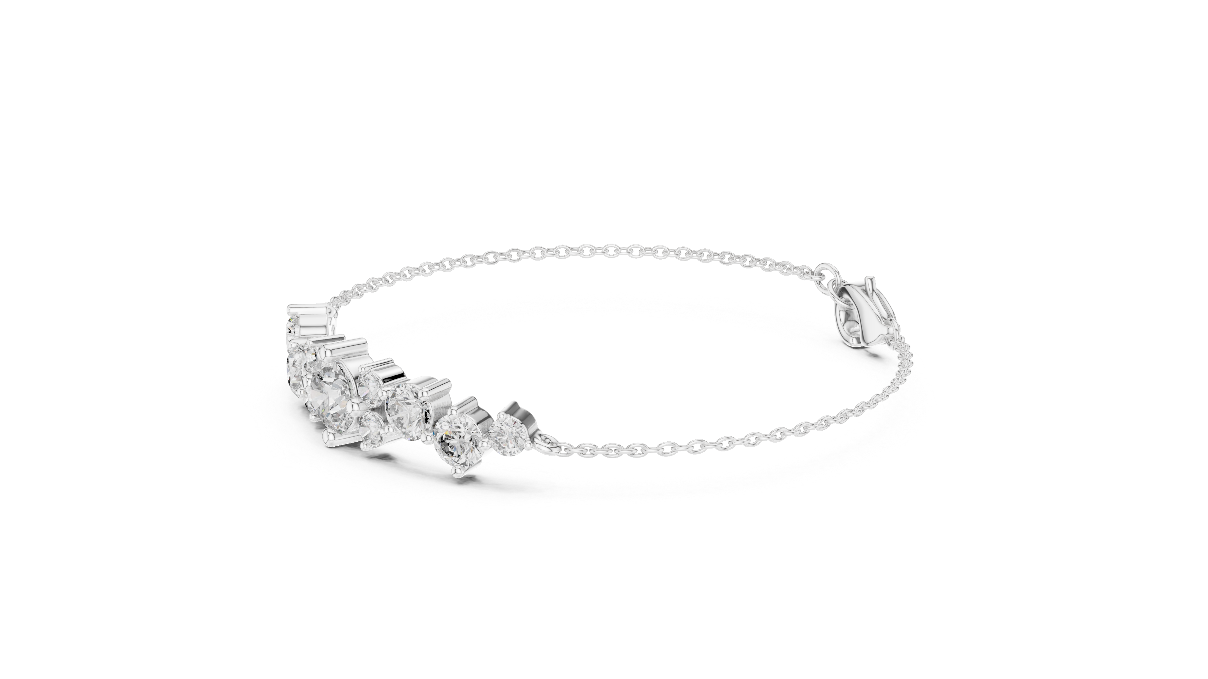 Round Brilliant Diamond Graduated Station Chain Bracelet