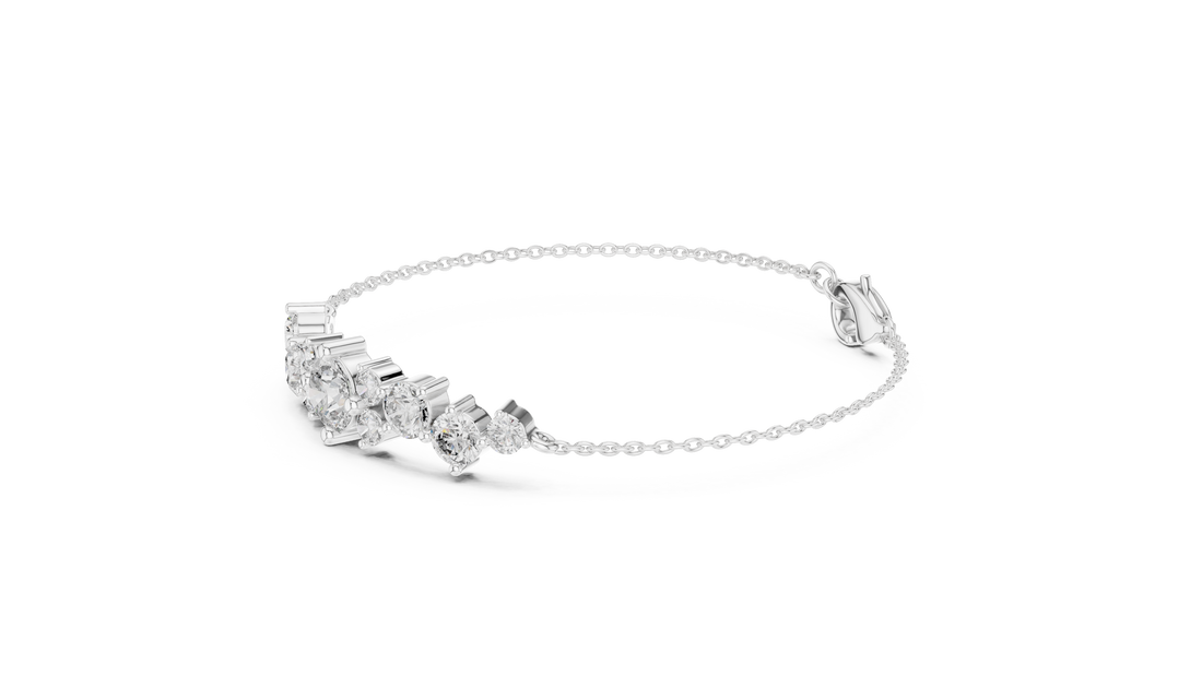 Round Brilliant Diamond Graduated Station Chain Bracelet