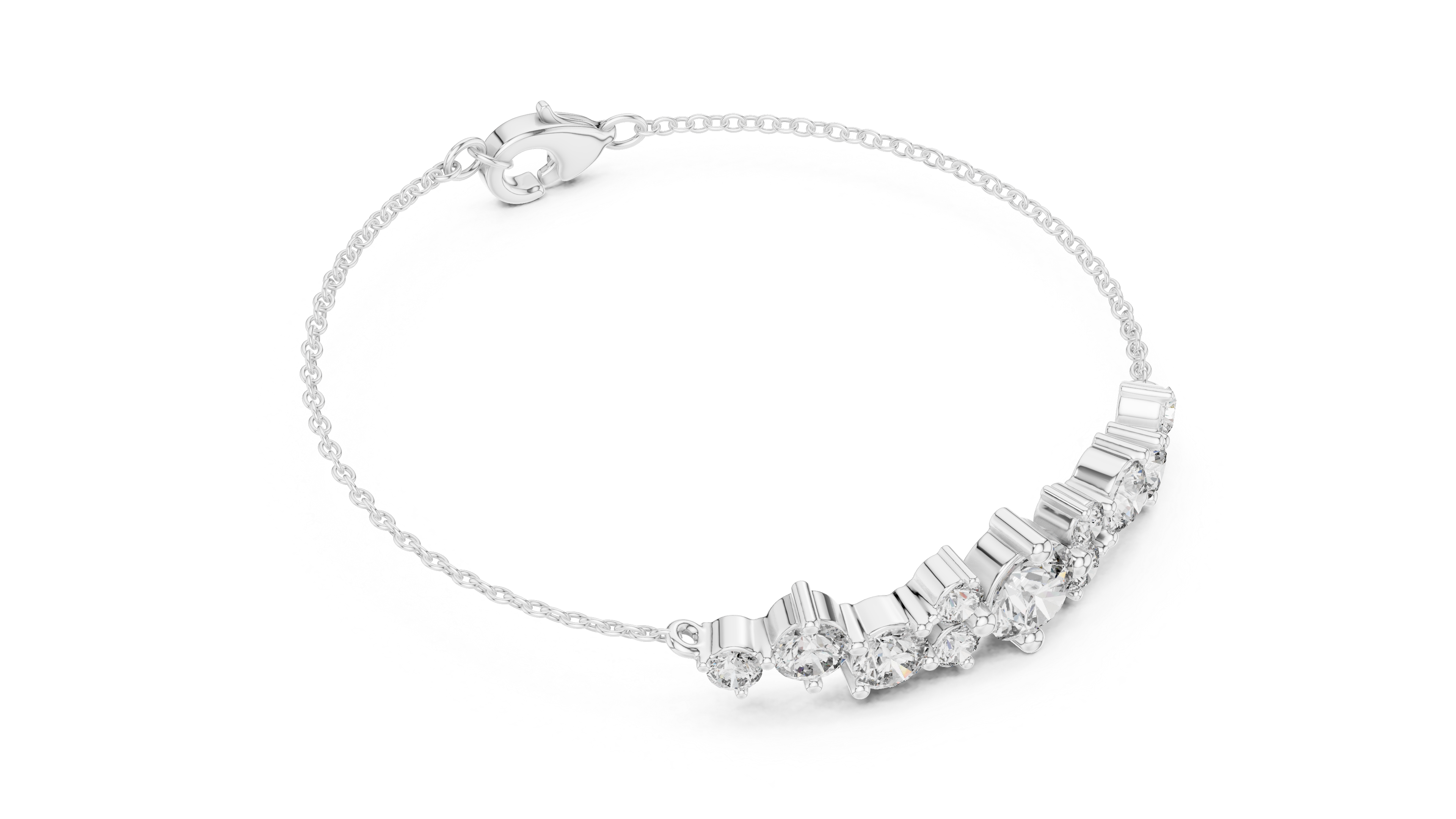 Round Brilliant Diamond Graduated Station Chain Bracelet
