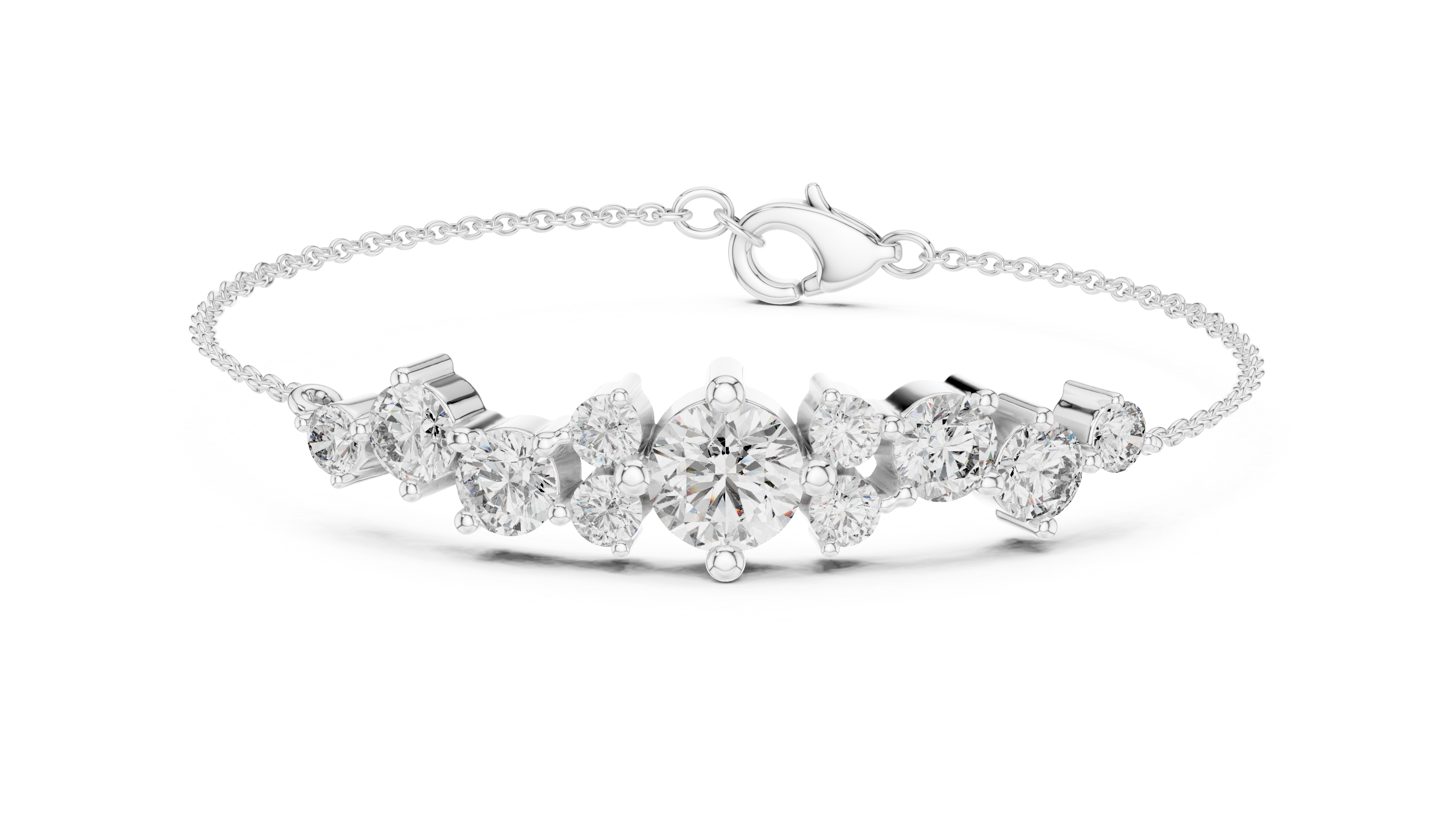 Round Brilliant Diamond Graduated Station Chain Bracelet