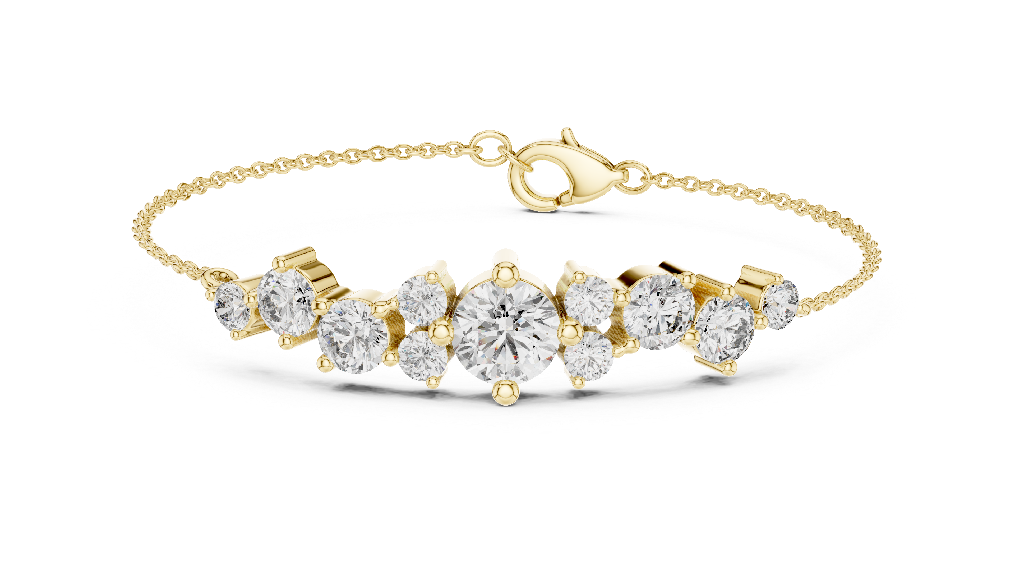 Round Brilliant Diamond Graduated Station Chain Bracelet