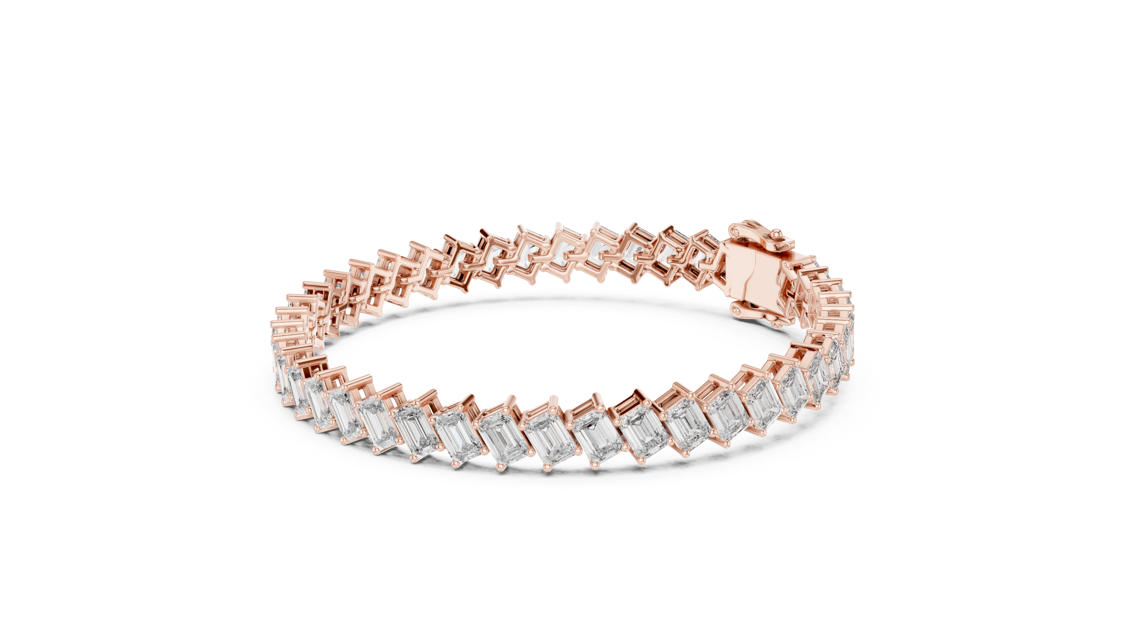 Emerald Cut Diamond Linear Tennis Chain Bracelet in Collet Settings