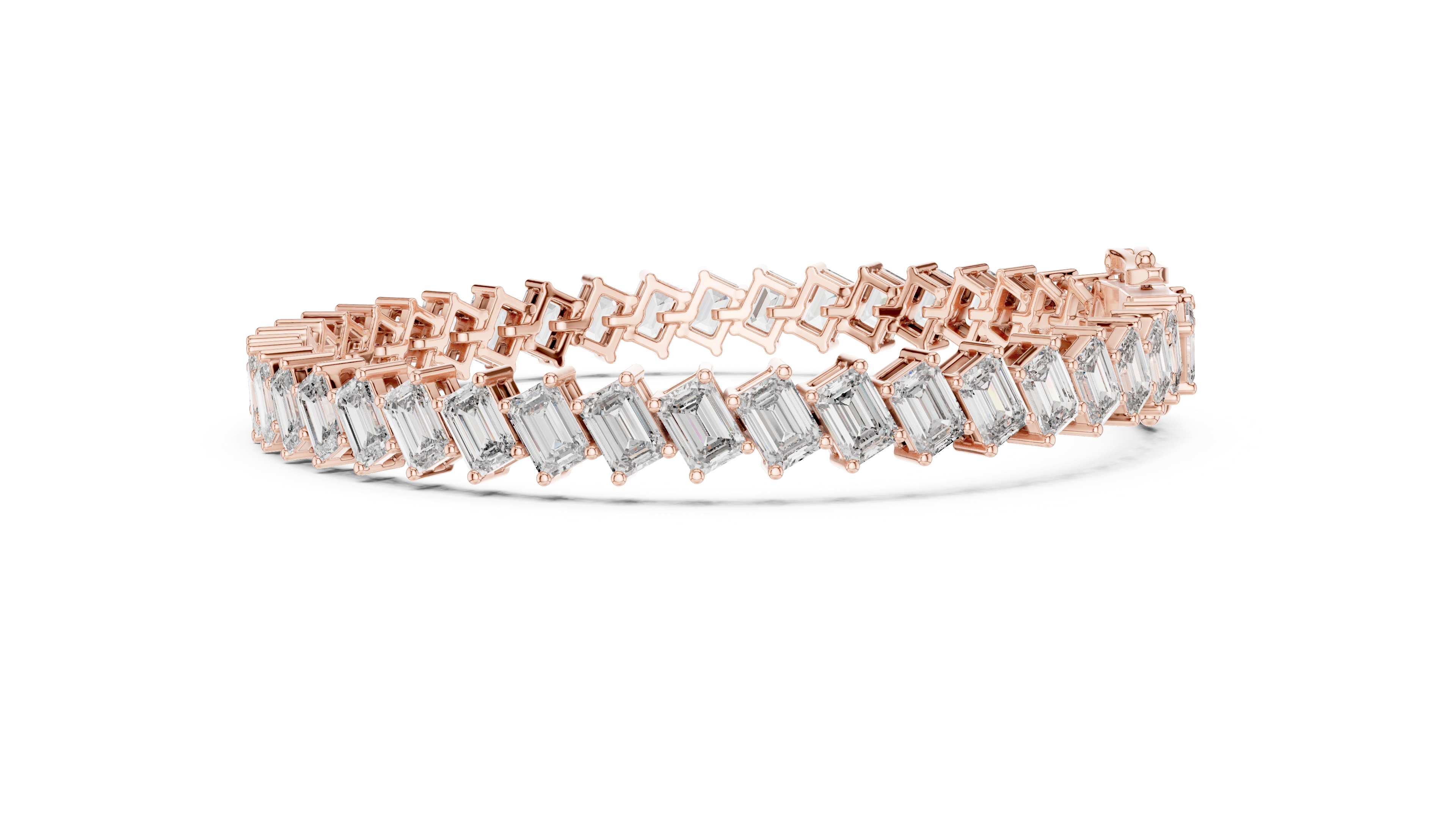 Emerald Cut Diamond Linear Tennis Chain Bracelet in Collet Settings