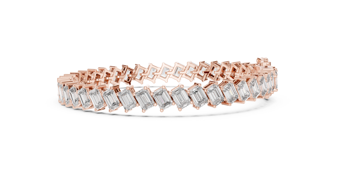 Emerald Cut Diamond Linear Tennis Chain Bracelet in Collet Settings