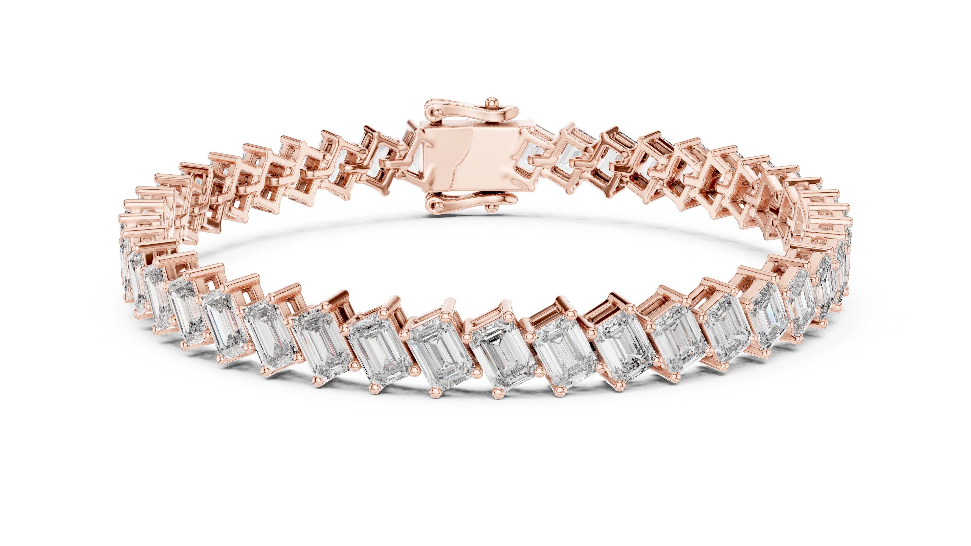Emerald Cut Diamond Linear Tennis Chain Bracelet in Collet Settings