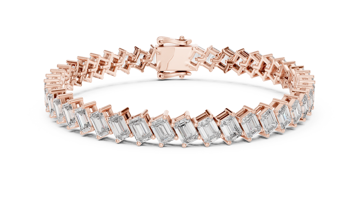 Emerald Cut Diamond Linear Tennis Chain Bracelet in Collet Settings