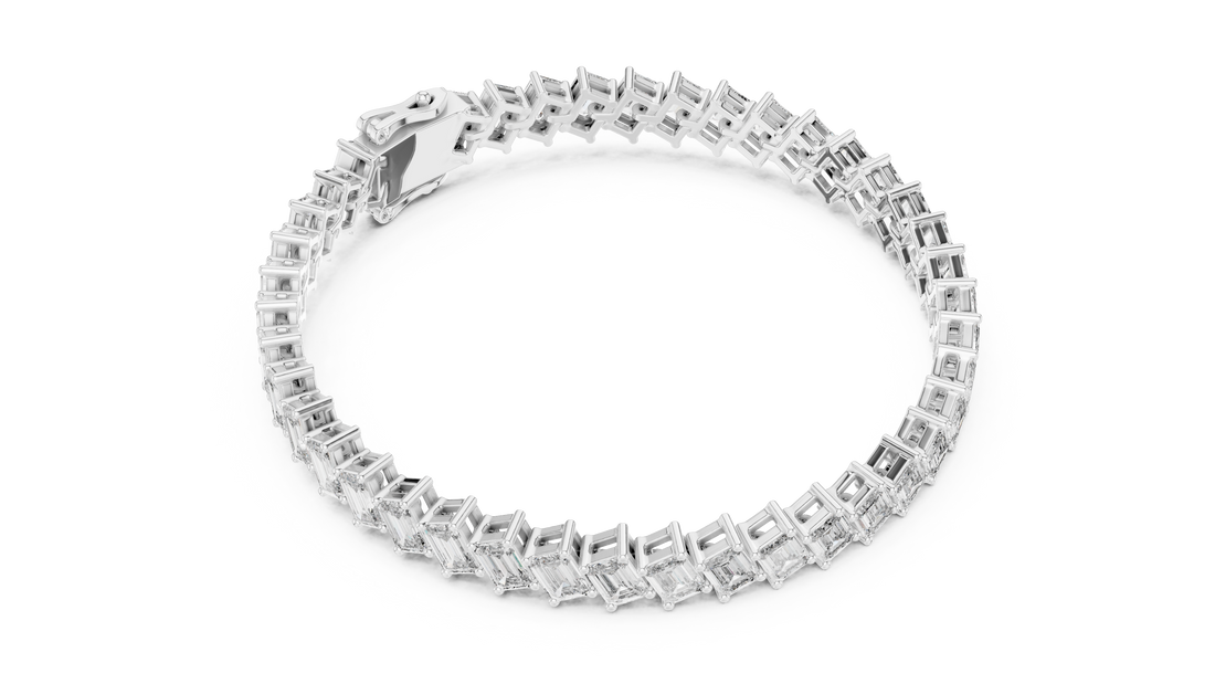 Emerald Cut Diamond Linear Tennis Chain Bracelet in Collet Settings