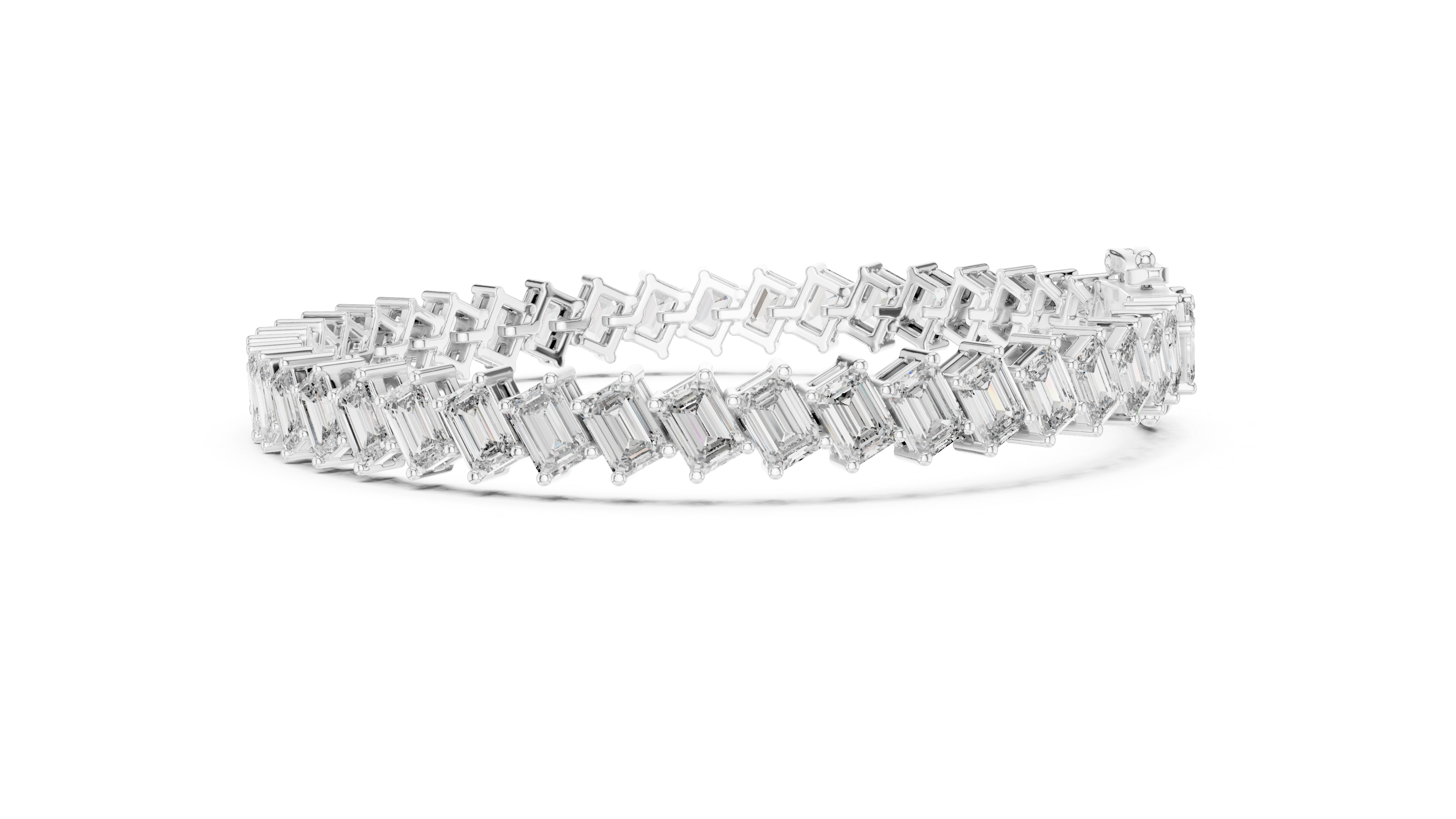 Emerald Cut Diamond Linear Tennis Chain Bracelet in Collet Settings