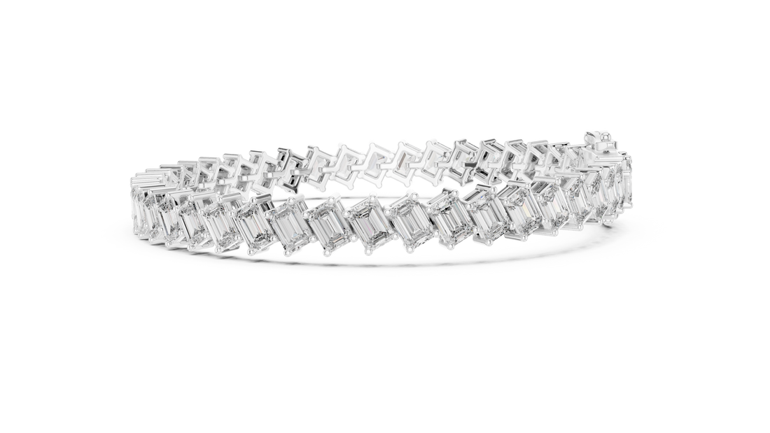 Emerald Cut Diamond Linear Tennis Chain Bracelet in Collet Settings