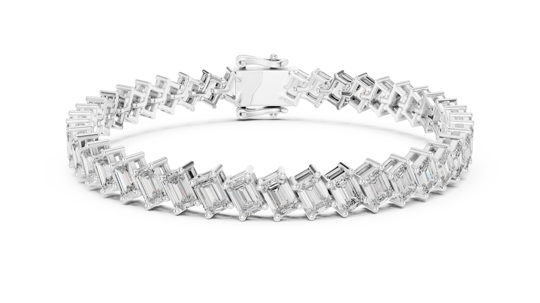 Emerald Cut Diamond Linear Tennis Chain Bracelet in Collet Settings