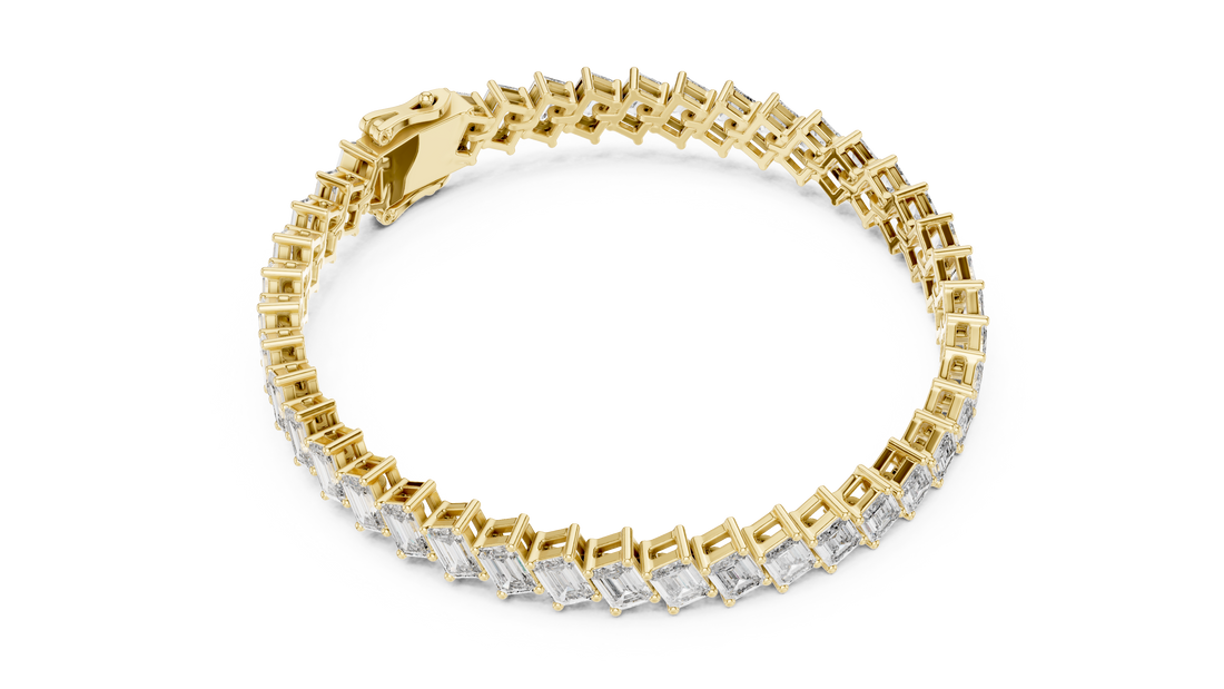 Emerald Cut Diamond Linear Tennis Chain Bracelet in Collet Settings