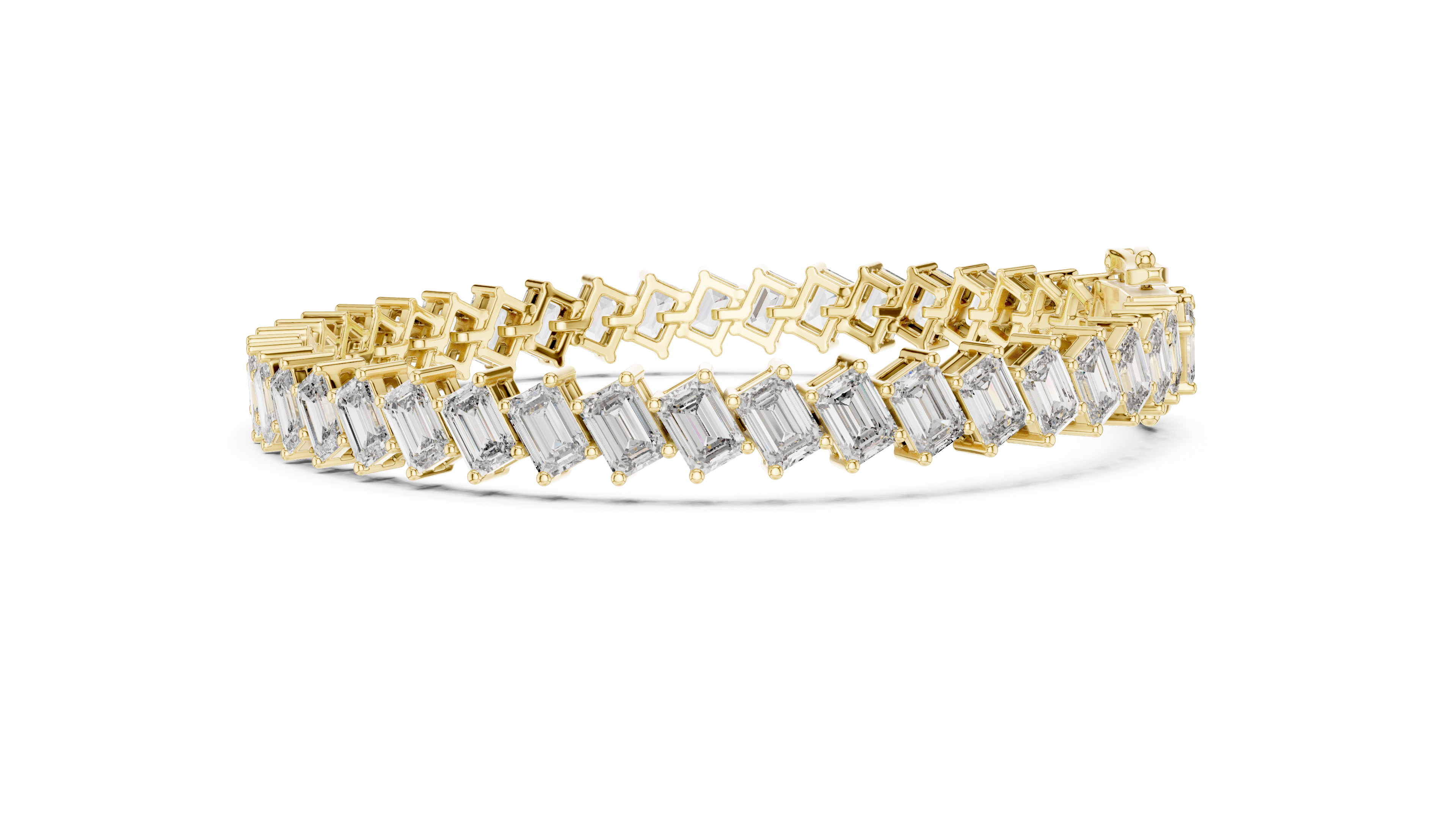 Emerald Cut Diamond Linear Tennis Chain Bracelet in Collet Settings