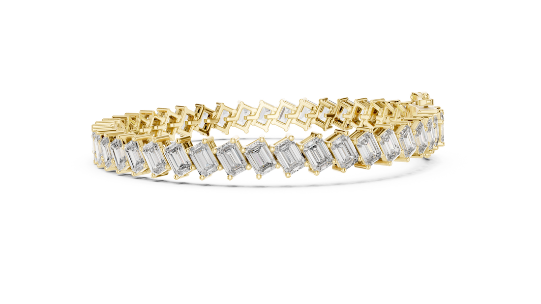 Emerald Cut Diamond Linear Tennis Chain Bracelet in Collet Settings