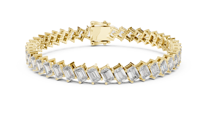 Emerald Cut Diamond Linear Tennis Chain Bracelet in Collet Settings