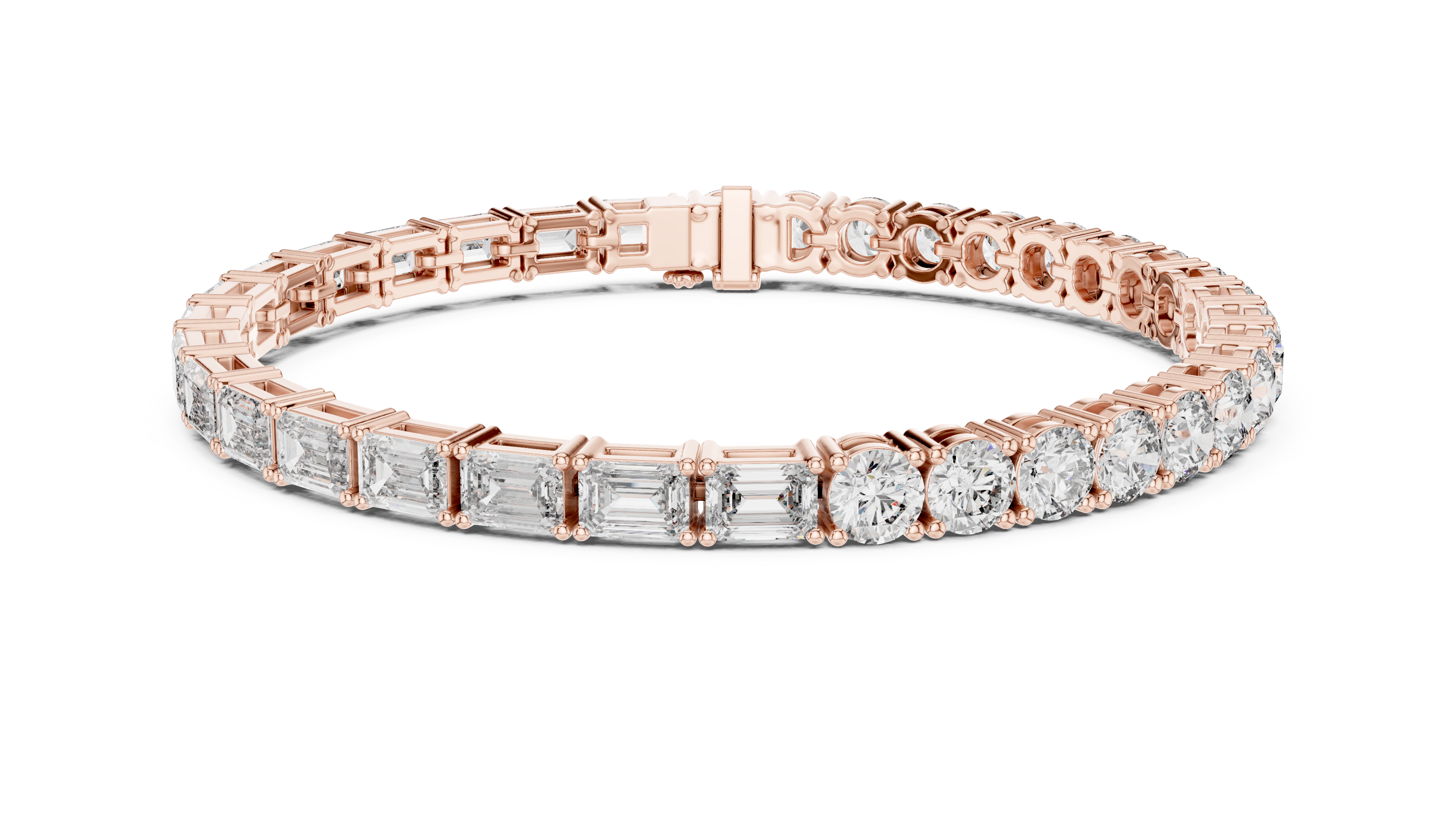 Emerald Cut and Round Brilliant Diamond Alternating Tennis Chain Bracelet