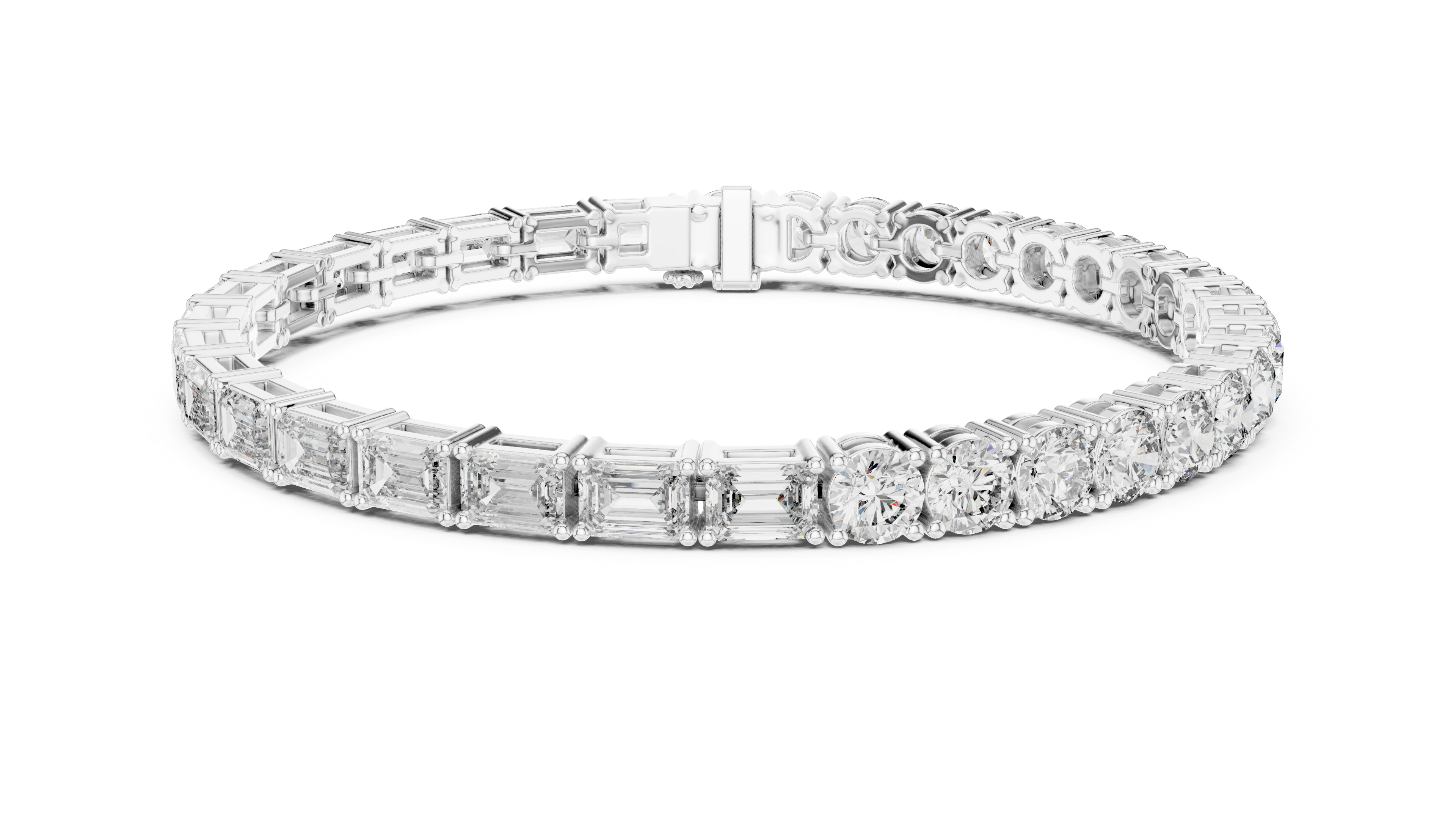 Emerald Cut and Round Brilliant Diamond Alternating Tennis Chain Bracelet