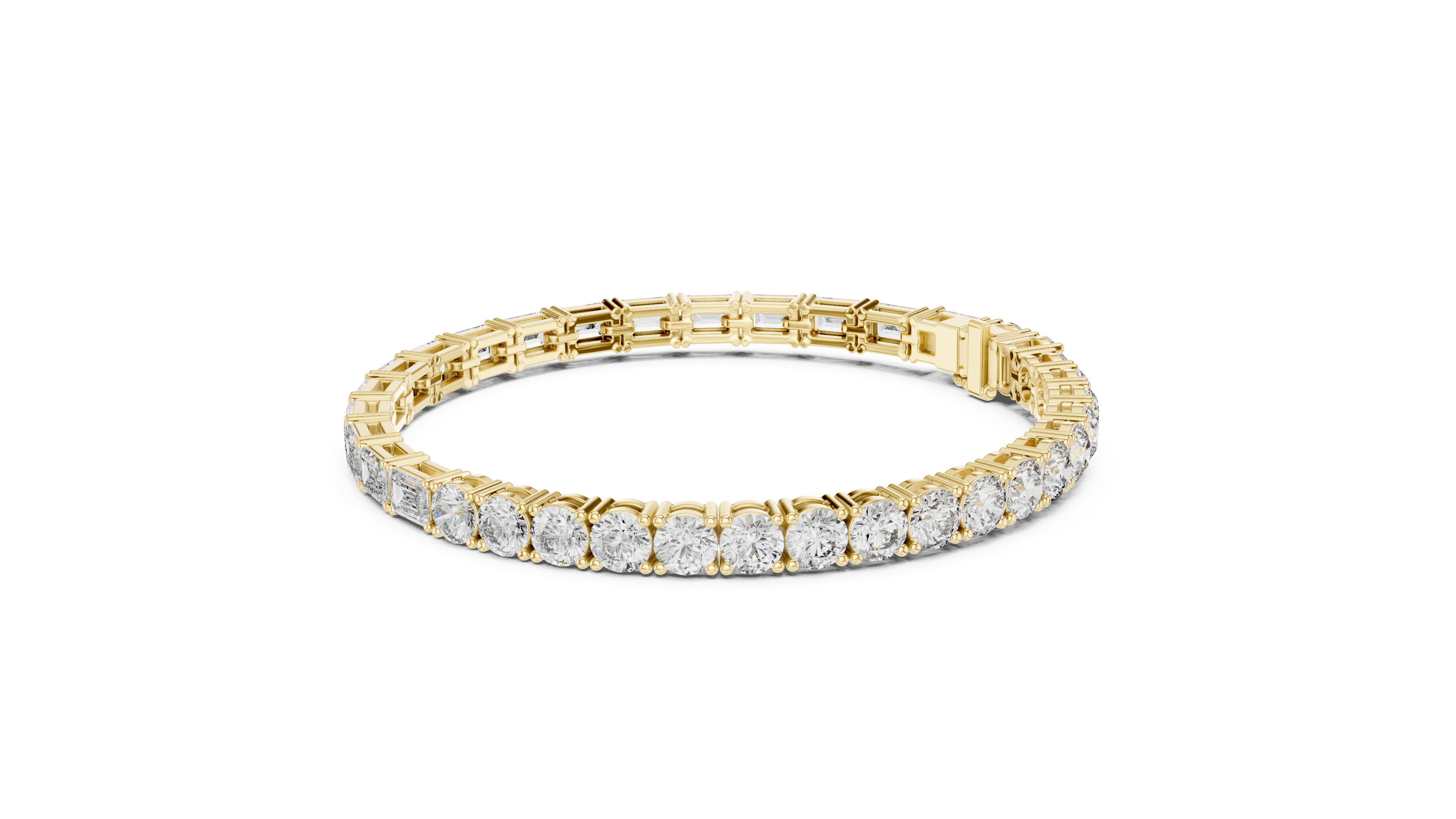 Emerald Cut and Round Brilliant Diamond Alternating Tennis Chain Bracelet