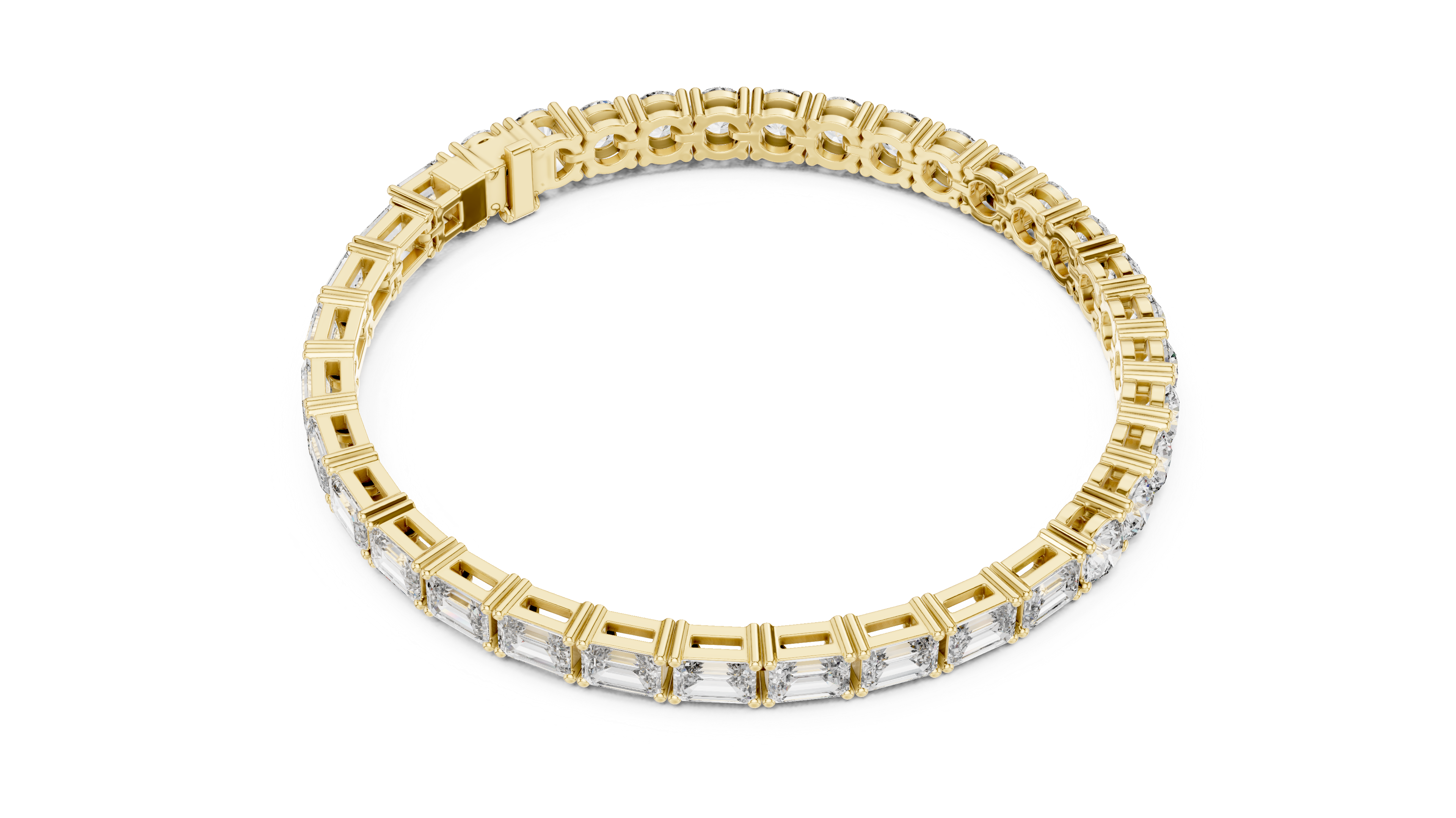 Emerald Cut and Round Brilliant Diamond Alternating Tennis Chain Bracelet