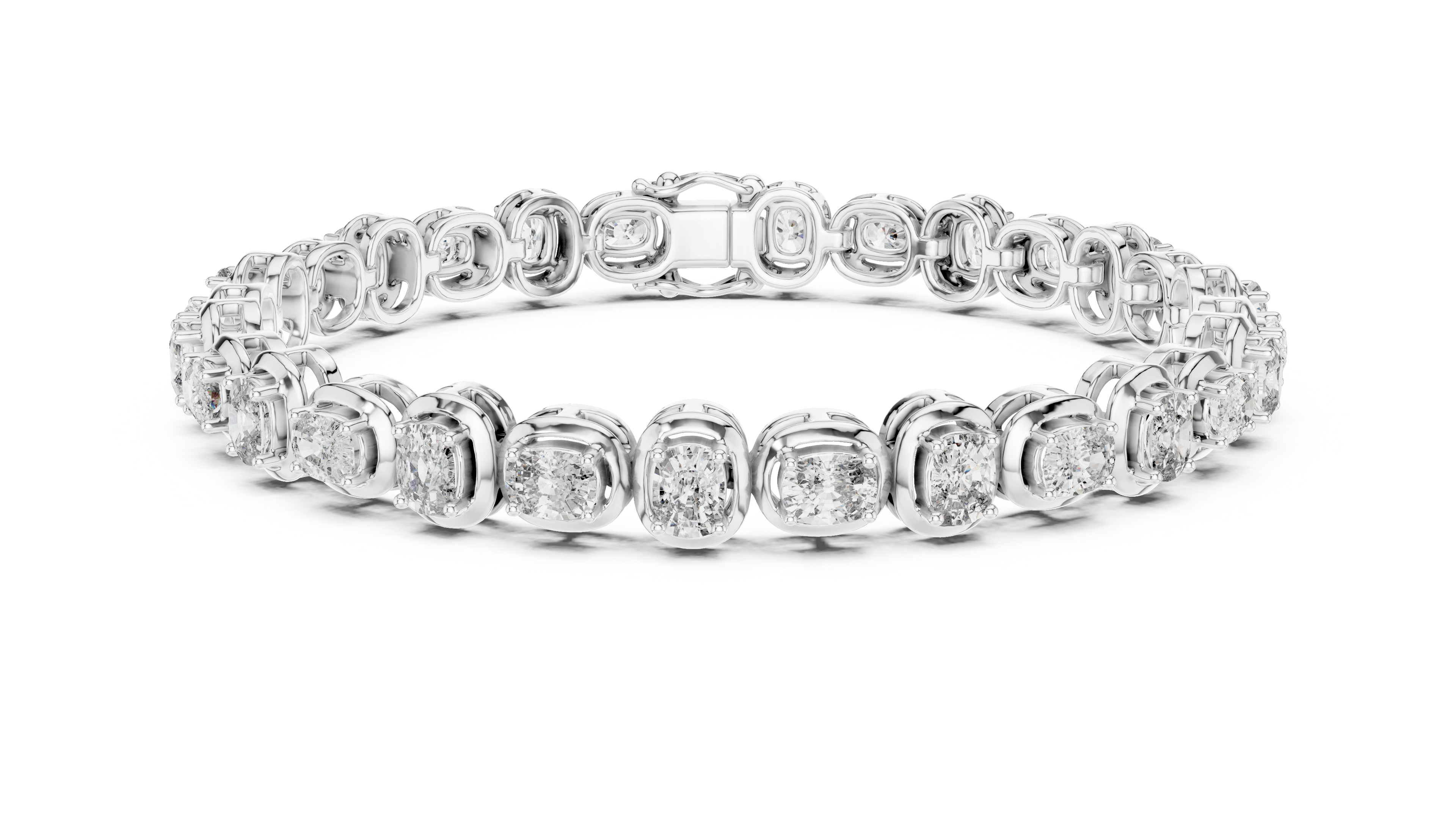 Cushion Cut Diamond Tennis Bracelet with Classic Collet Link Settings