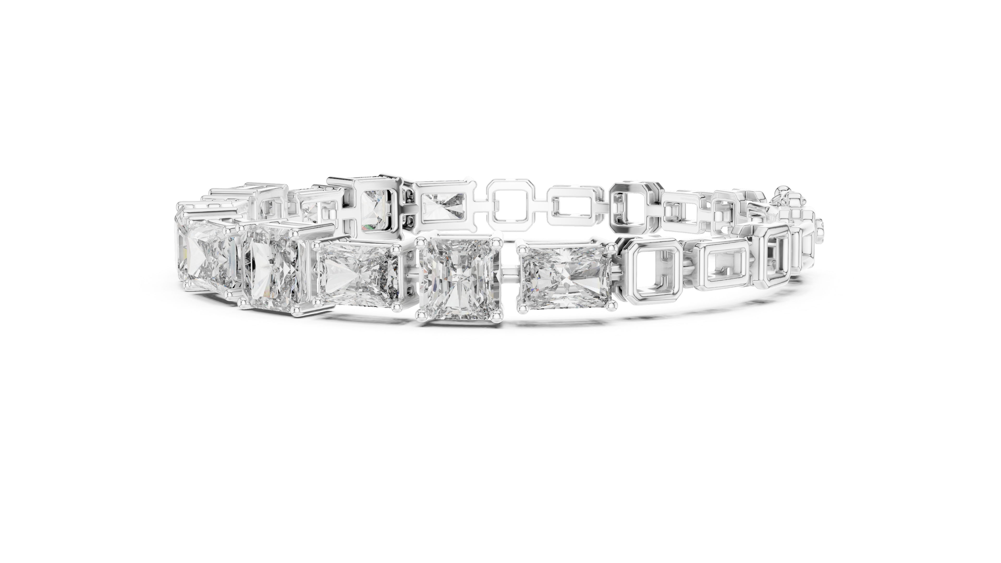 Mixed Cut Diamond Tennis Bracelet with Radiant and Emerald Link Design