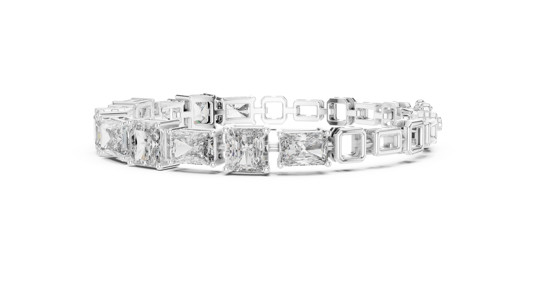 Mixed Cut Diamond Tennis Bracelet with Radiant and Emerald Link Design