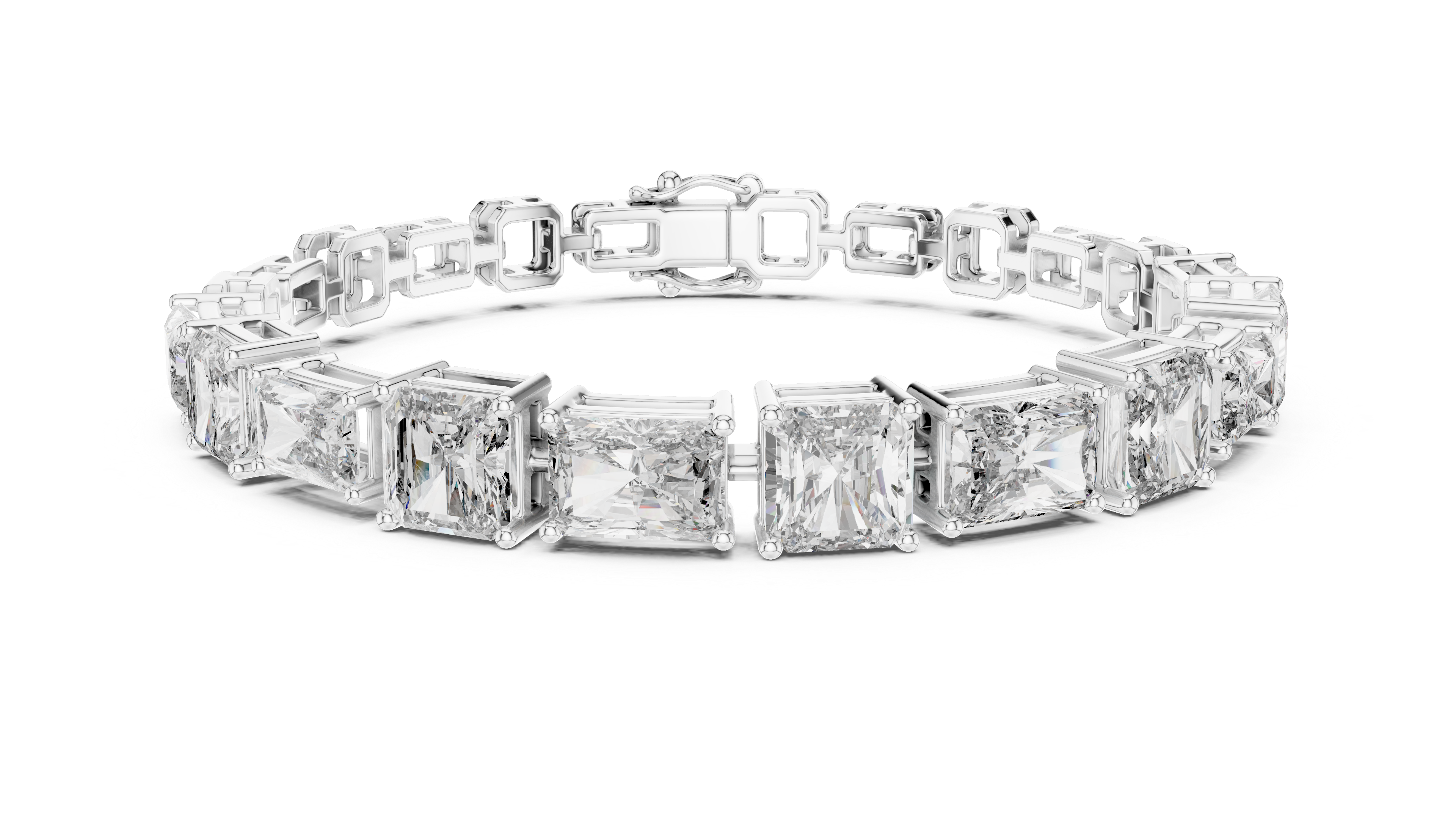 Mixed Cut Diamond Tennis Bracelet with Radiant and Emerald Link Design